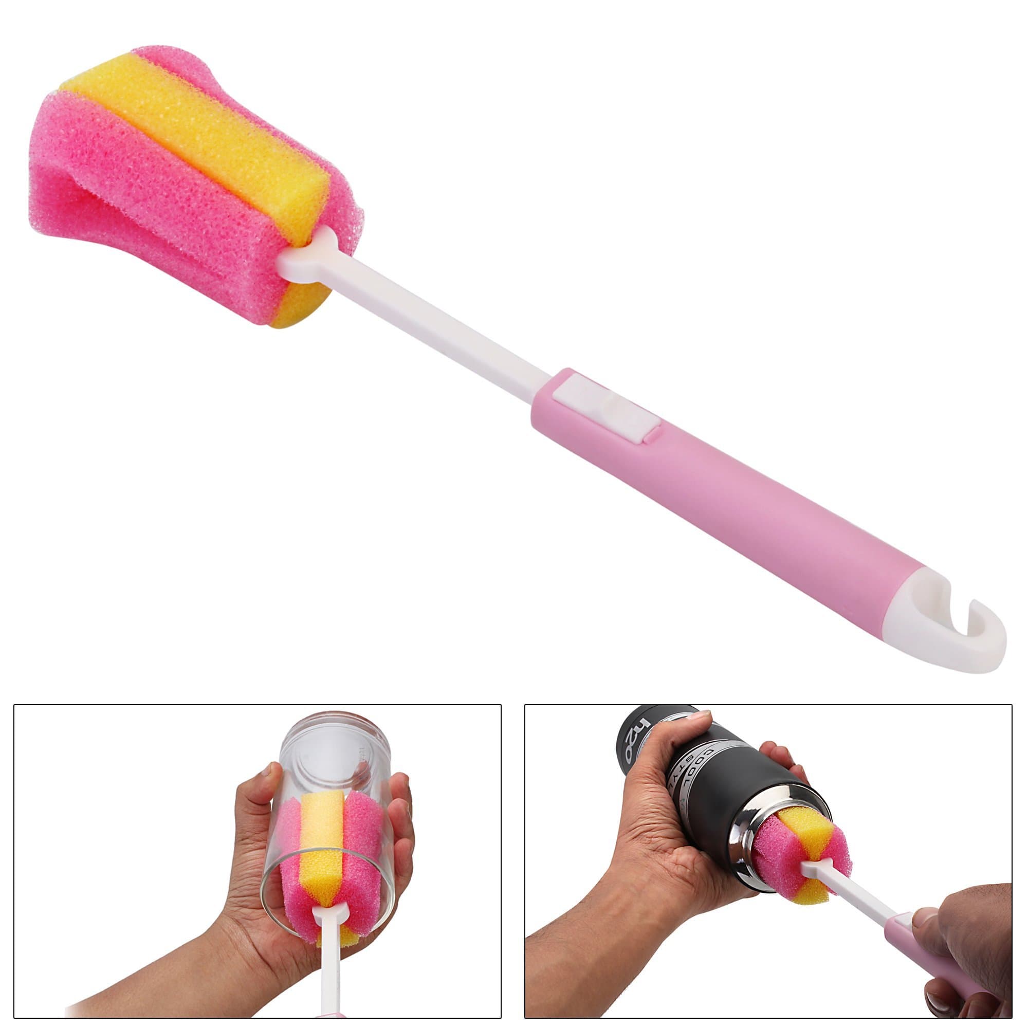 Nihesi Plastic Thermos Flask Cleaning Brush with Wall Hanging Hook (Standard Size, Random Colours)