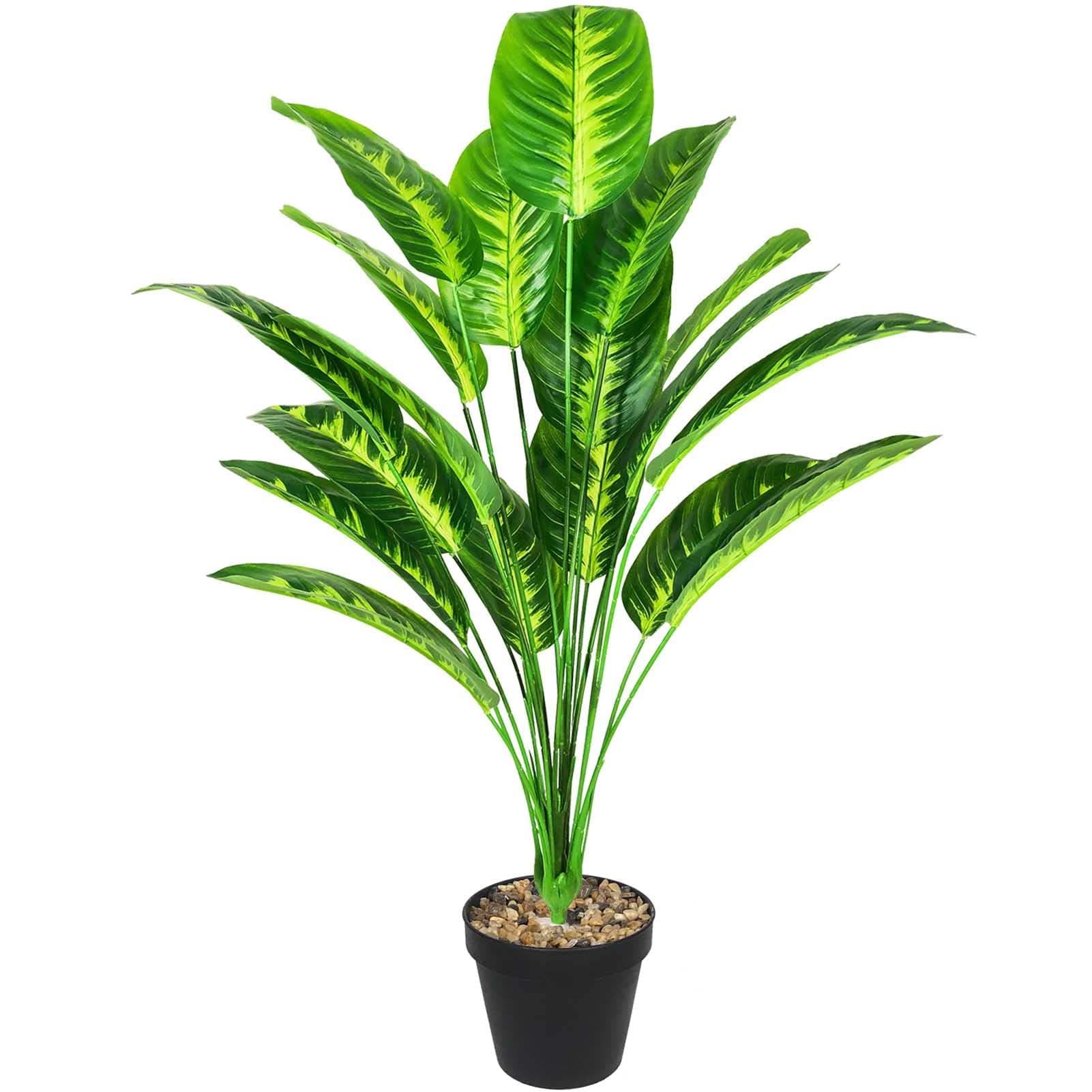 Artificial Plants Fake Banana Tree with Green Leaves in Plastic Pot 80cm Faux Strelitzia Jungle Tropical Plants Greenery Decoration for Home Indoor Outdoor Office Garden (Yellow)