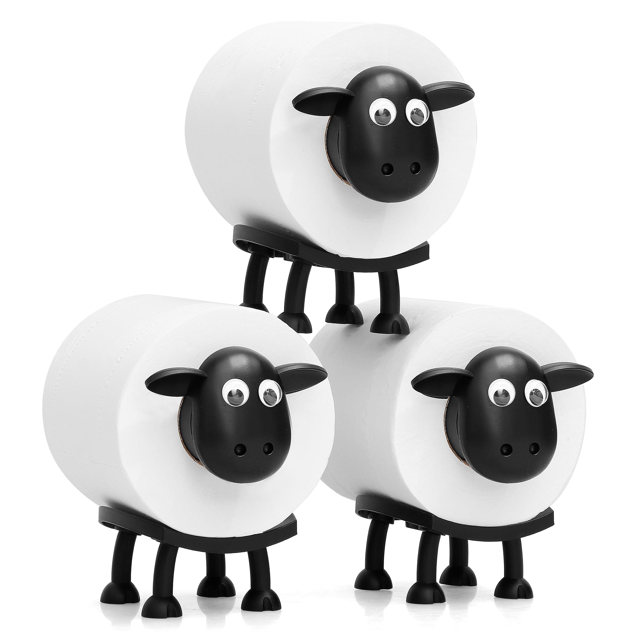 VELENTI Sheep Toilet Roll Holder, Free Standing Bathroom Set, 3D Printed, Funny Hilarious Black Sheep Loo Roll Holder, Tissue Paper Storage, Cute Bathroom Decor, X3, Set of 3