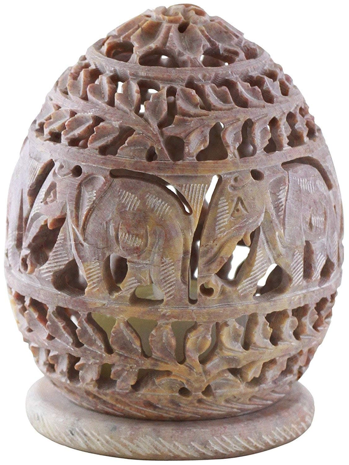 Indus Lifespace 10.16 cm Candle Tealight Holder with Hand Carved Elephant & Tendrils - Votive Holders - for Home/Garden/Office - Gifts