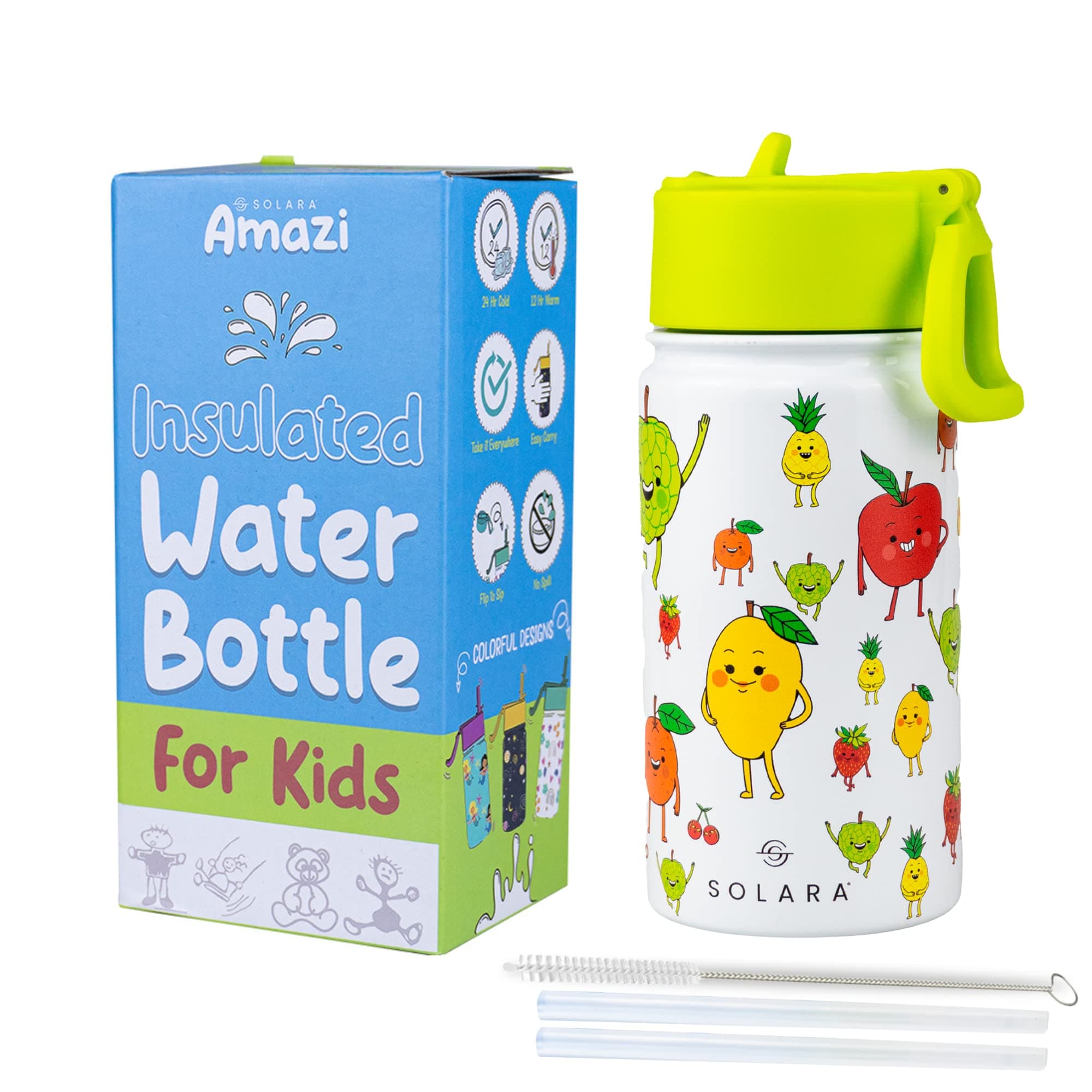 Amazi Kids Insulated Water Bottle for Kids 450ml, Kids Water Bottle, Sipper Bottle for Kids, Thermosteel Kids Bottles, Stainless Steel Water Bottles for Kids, Straw Bottle for Kids, Fruit