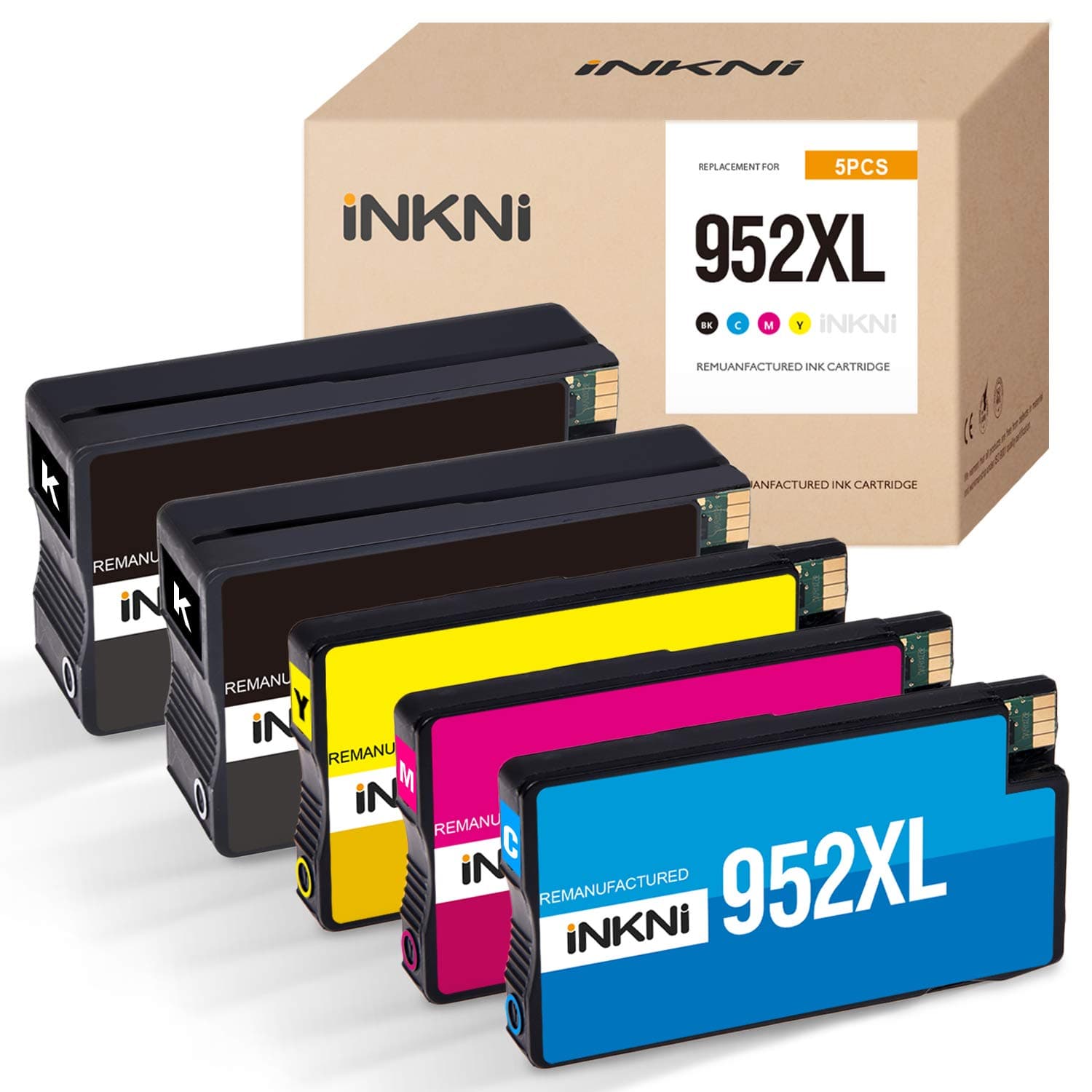 INKNI Remanufactured Ink Cartridge Replacement for HP 952XL 952 XL Ink Cartridges for OfficeJet Pro 8710 8720 8730 8740 7740 8210 8715 8702 Printer (Black Cyan Magenta Yellow 5-Pack)