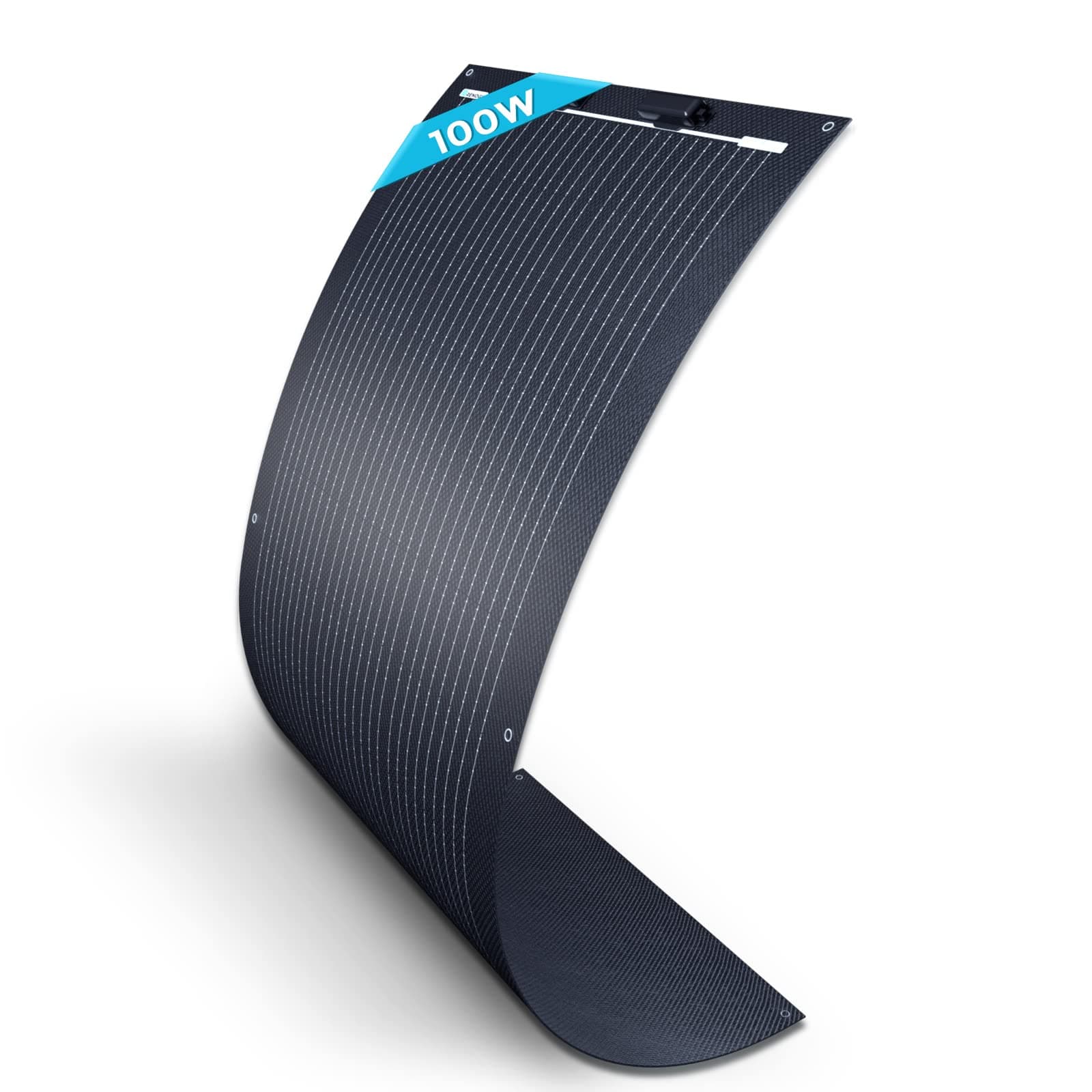 Solar Panel 100W 12V Lightweight Semi Flexible Black Division Monocrystalline Bendable Mono Off-Grid Charger for RV Boat Van Car Uneven Surfaces, LTWT-Flex