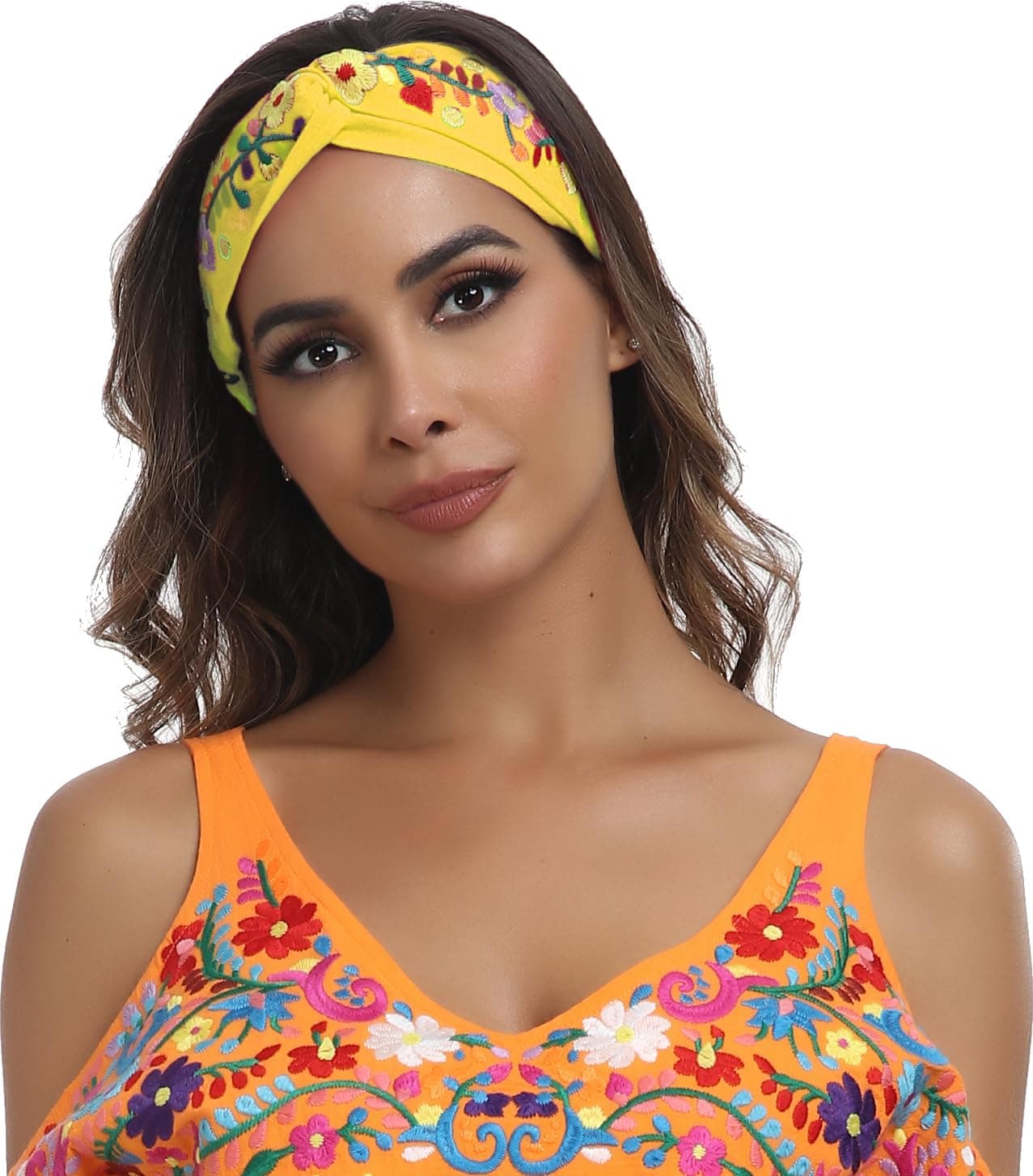 YZXDORWJEmbroidered Boho Headbans for Women Girls Floral Twist Knotted Criss Cross Elastic Colorful Hair Fashion Accessories (FB-Y)