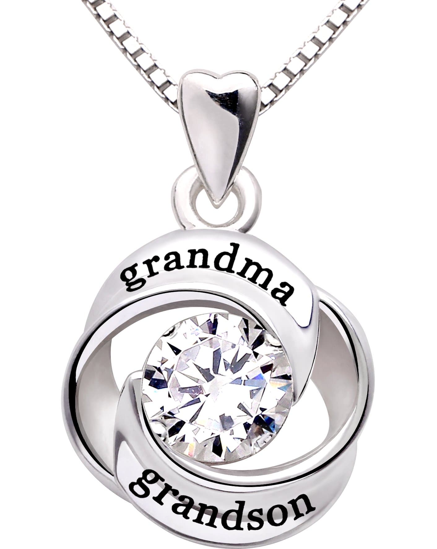 ALOVJewelry Sterling Silver grandma and grandson Love Heart Cubic Zirconia Pendant Necklace