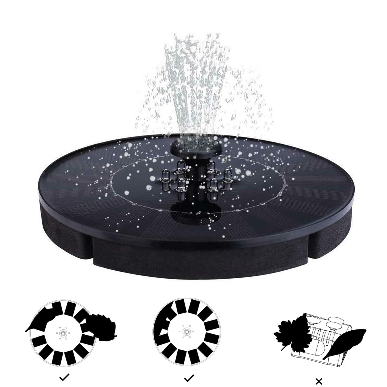 OCGIG LED Lights Solar Powered Fountain 150L/h Water Pump 2.4W Solar Panel Night Floating Bird Bath for Garden, Patio, Pond and Pool