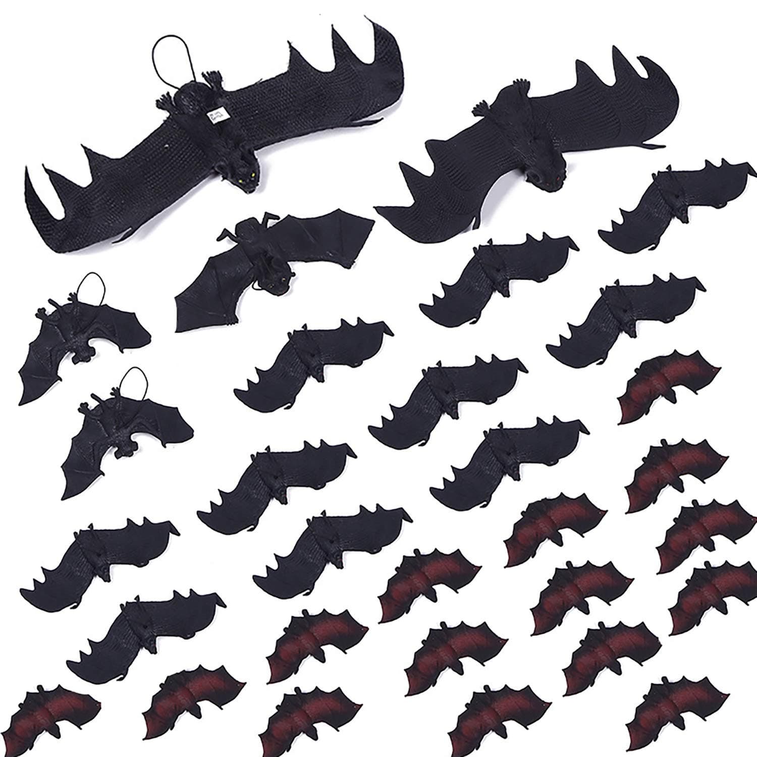 30 Pieces Hanging Bats Halloween Bat Decoration Rubber Bat Realistic Spooky Bats for Halloween Party Supplies and Decoration, 6 Sizes