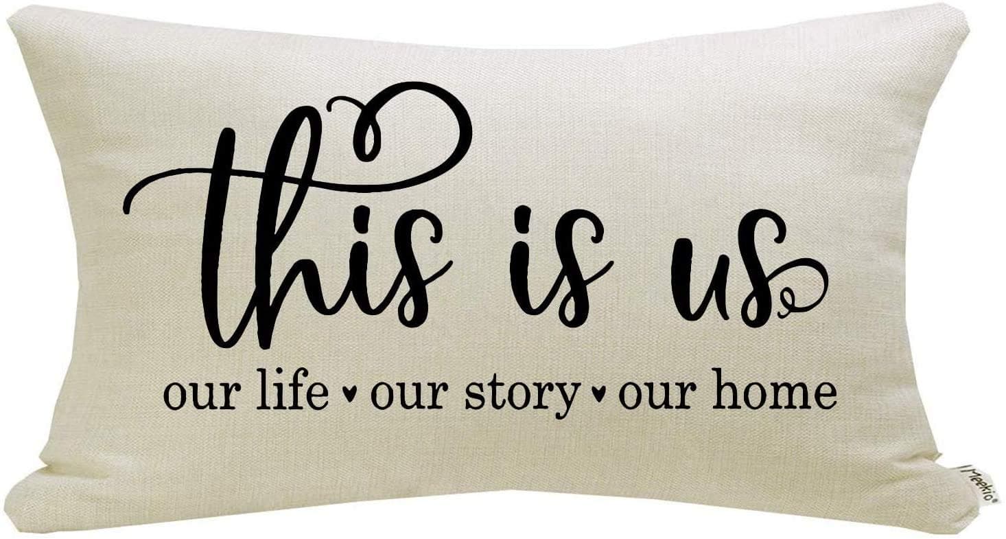 MeekioFarmhouse Pillow Covers with This is Us Quote 12 x 20 inch Farmhouse Rustic Décor Lumbar Pillow Covers with Saying Housewarming Gifts Family Room Décor
