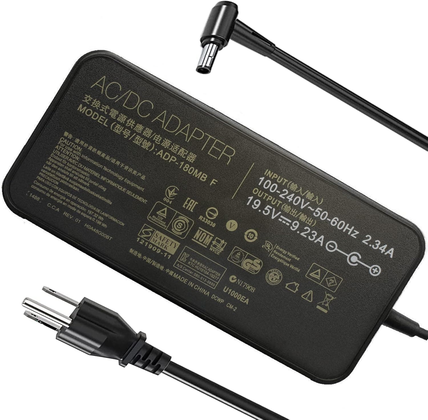 180W 19.5V 9.23A ADP-180MB F Laptop Charger Fit for ASUS ROG G75VW G75VX GL502VT FX502VM FX702VM G751JM G750JW G750JM G750JS G752VL Power Adapter.Plug Size:5.5mm * 2.5mm