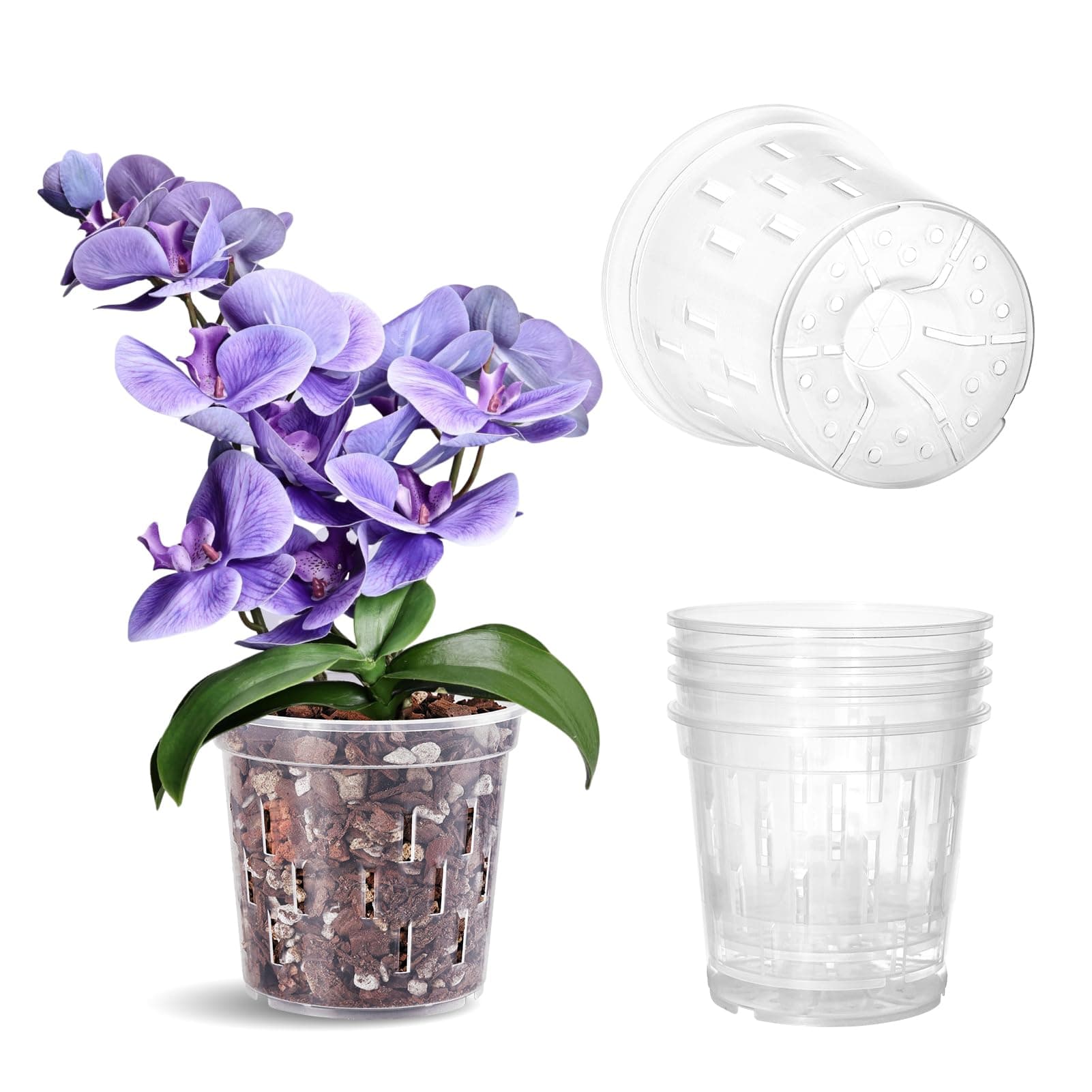 Orchid Pot – 4 Pack 6 Inch Clear Orchid Pots with Drainage Holes for Repotting – Ideal for Healthy Root Growth – Sturdy Plastic Plant Pot for Indoor & Outdoor Plants
