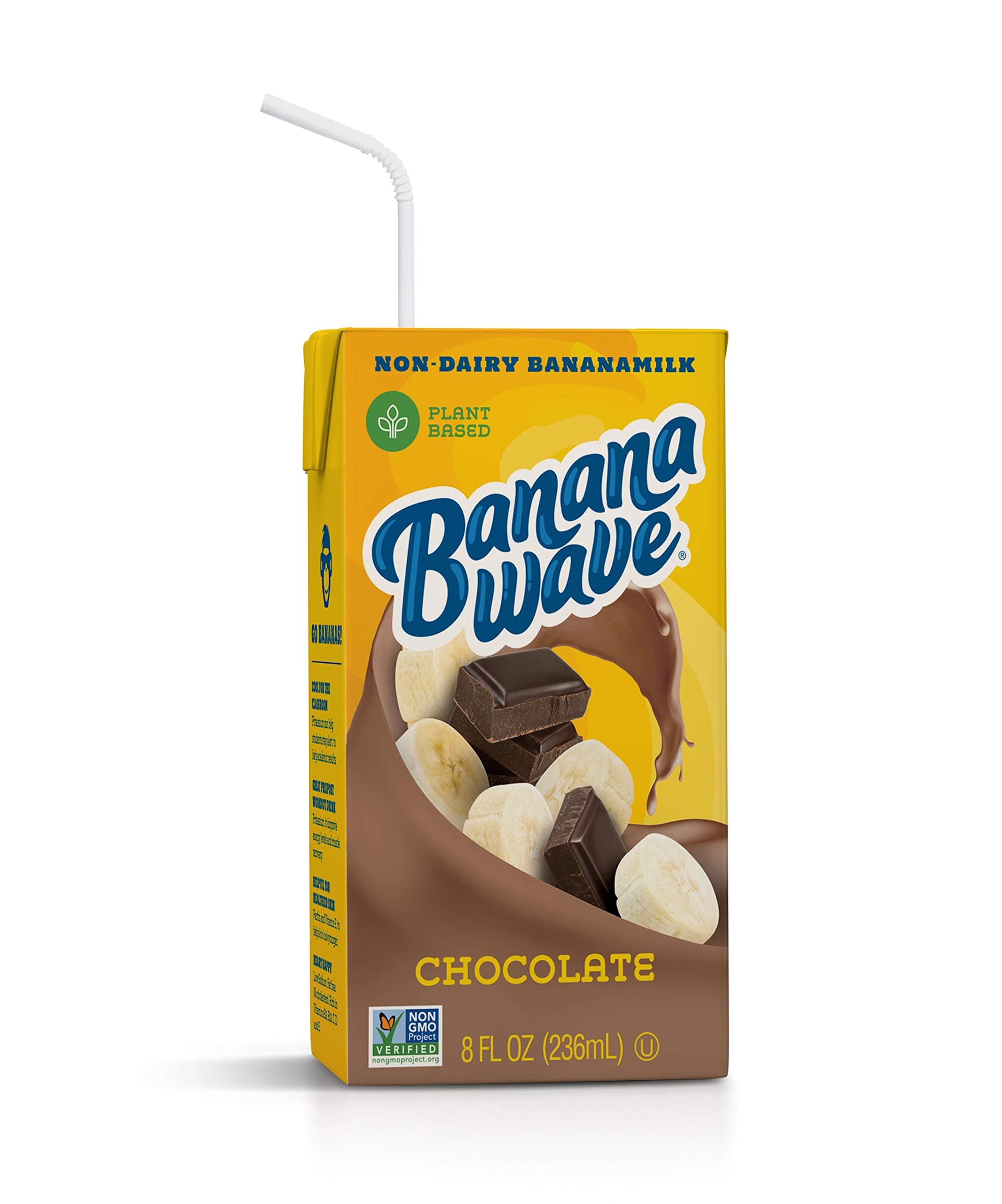 Banana Wave Banana Milk | Chocolate Milk | Vegan Oat Milk, Gluten Free, Vitamins, Fiber & Potassium, Dairy Free, Low Calorie, Plant Based, Fat Free, Non-GMO | 8 Fl Oz Lunchbox Size (12 Pack)