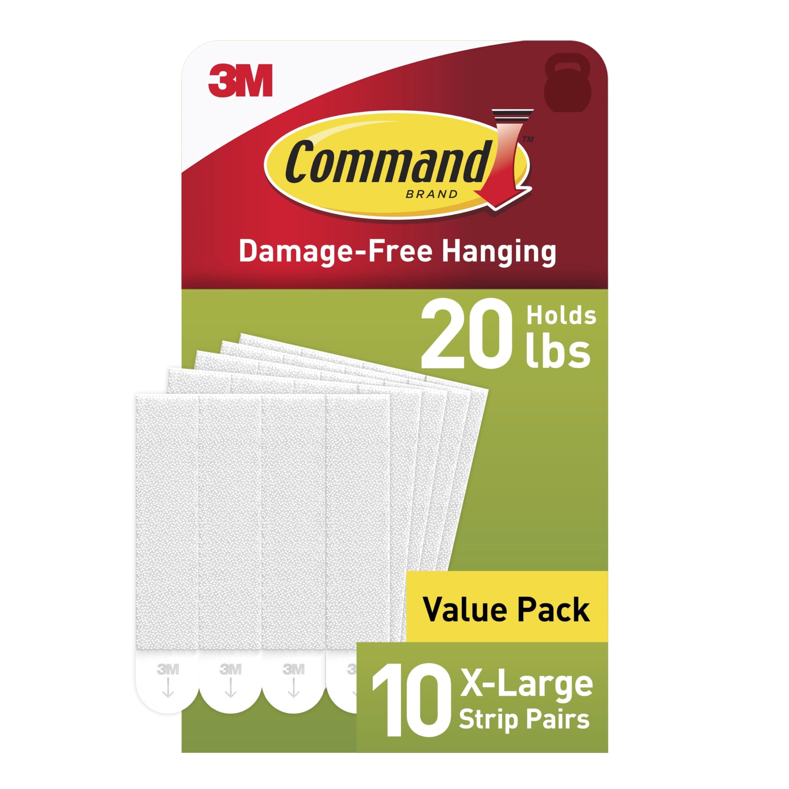 20 lb XL Heavyweight Picture Hanging Strips 10 Pairs (20 Command Strips), Damage-Free Hanging Picture Hangers, Heavy Duty Wall Hanger for Home Decor, White Adhesive