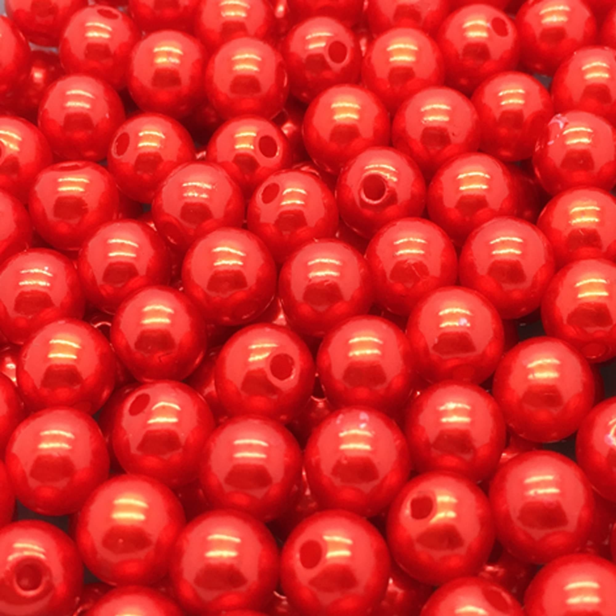 1500PCS Pearls Beads for Jewelry Making, Red 4mm Loose Spacer Round Pearls Beads with Hole, Faux Pearls Beads for Bracelets Necklace Crafts, Vase Filler, Home Decorations