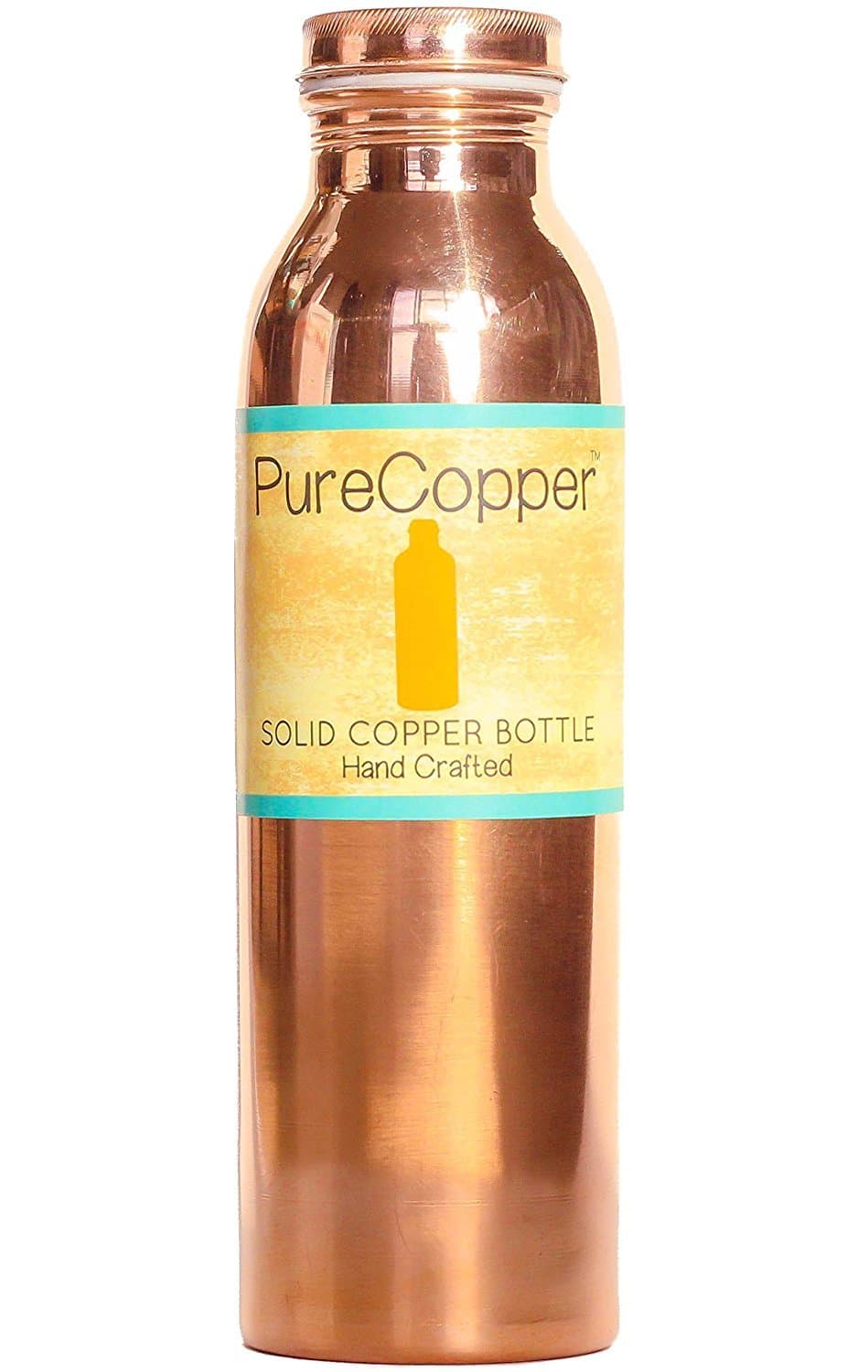 100% Pure Copper Ayurvedic Water Bottle - Leak-Proof Seal Cap - 18 Ounce 550mL