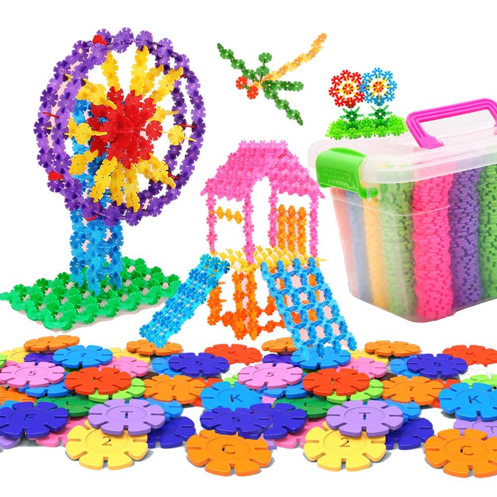 Teaffiddyy Creative Snow Flakes Building Blocks -1000PCS Interlocking Plastic Disc Set Snowflake for Safe, Fun, Creative Kids Building Educational STEM Construction Toy Gift for Boys & Girls