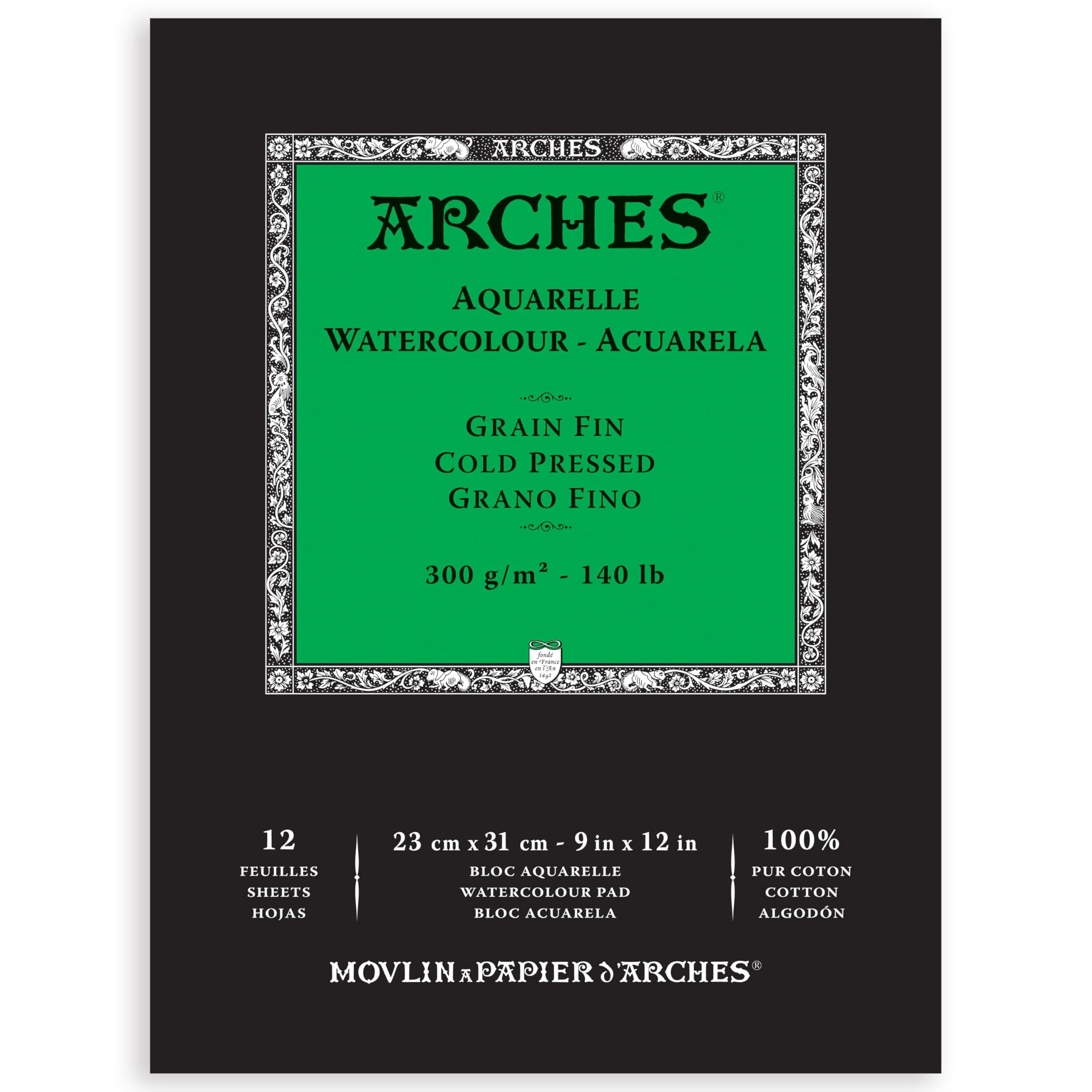 Arches Watercolour Paper Pad | Cold Pressed Natural White | for Watercolor, Acrylic Painting, Gouache and Poster Color Painting | 300 GSM, 23 x 31 cm- 12 Sheets