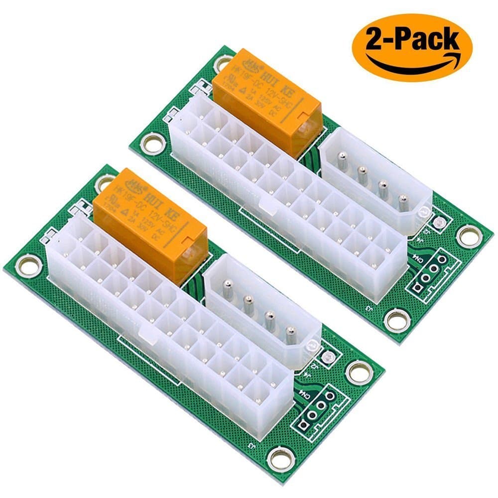 ADD2PSU Multiple Power Supply Adapter Daisy Chain Connector,Exwin 2 Pack ATX 24 Pin to Molex 4 Pin Power Supple Sync Starter Extender Cable Card BTC Mining Rig (ADD2PSU)