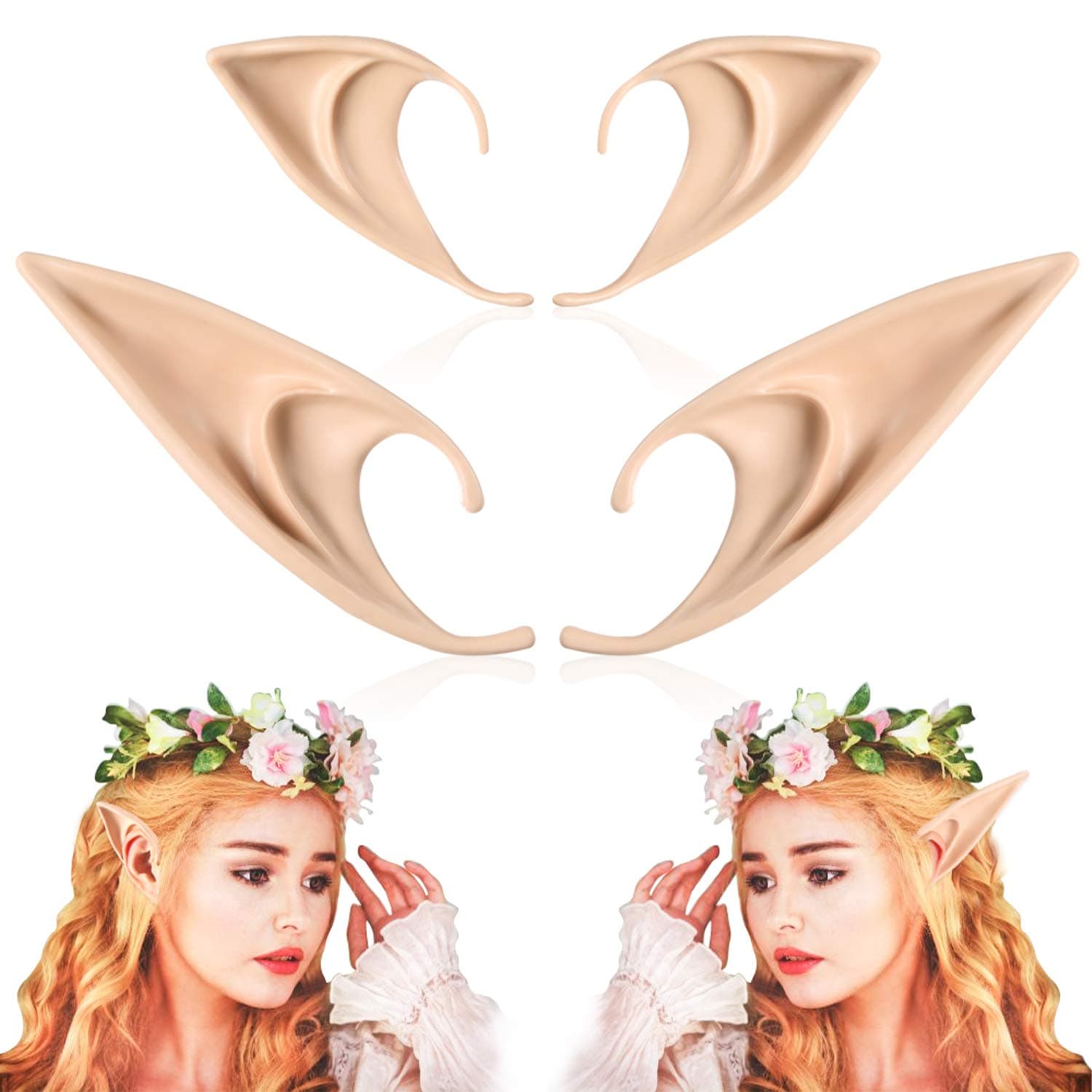 FRESHME Elf Ears Soft Pointed Ears Tips Costume Makeup Anime Party Dress Up Silicone Fake Ears