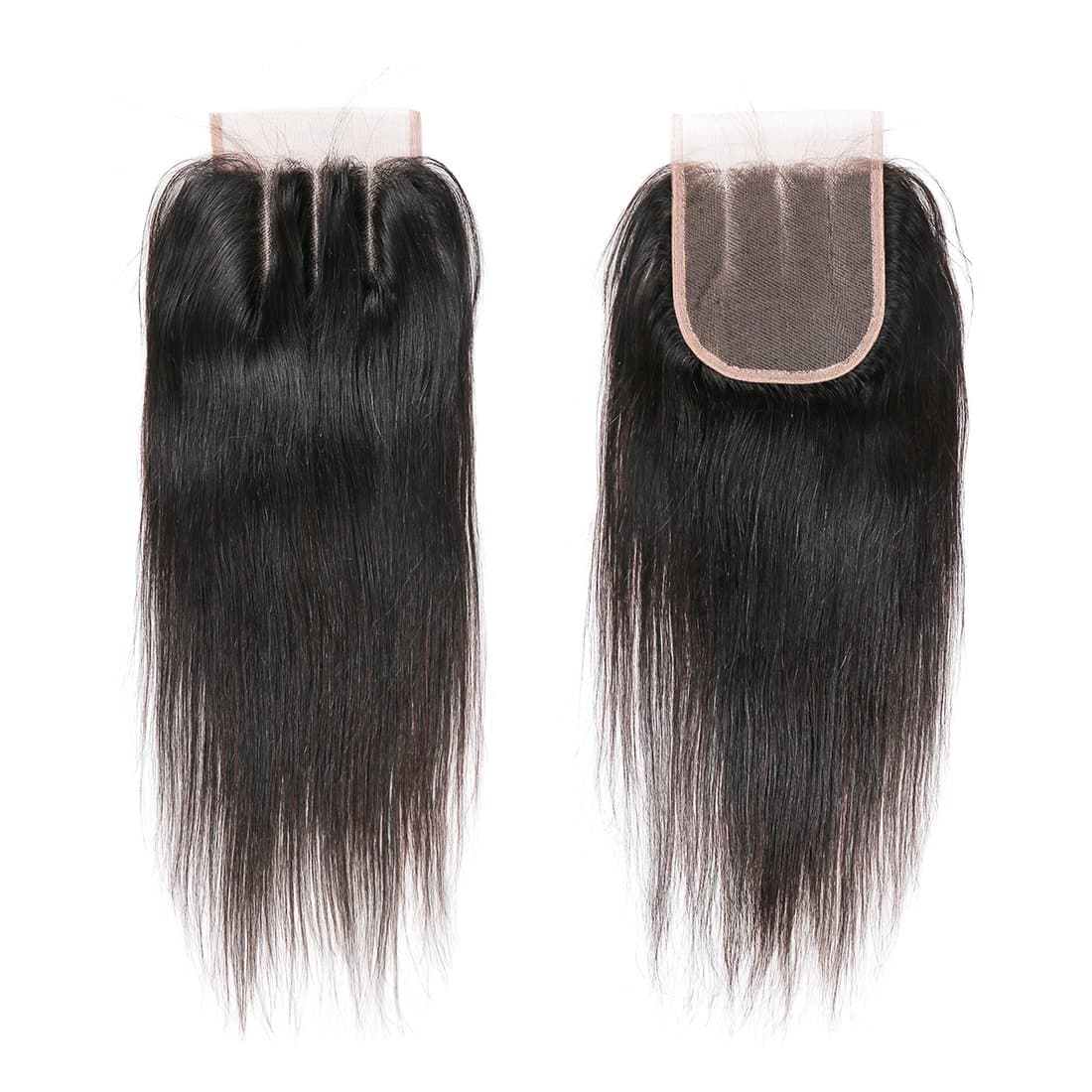 DRESSMAKER Brazilian Virgin Remy Human Hair Straight 4*4 Lace Closure Three Part Natural Color Hair Extensions (10", 4*4 Sliky Straight)