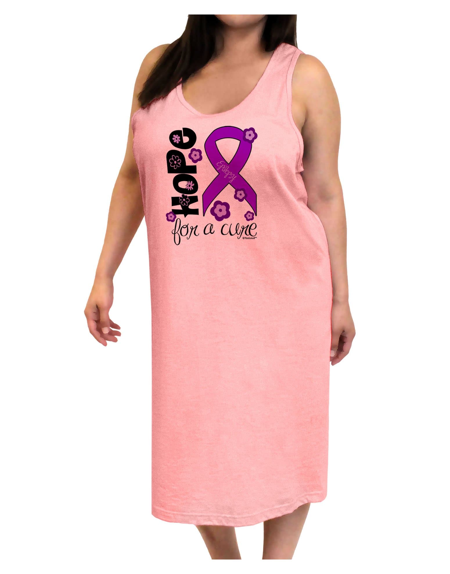 Hope for a Cure - Purple Ribbon Epilepsy - Flowers Adult Tank Top Dress Night Shirt