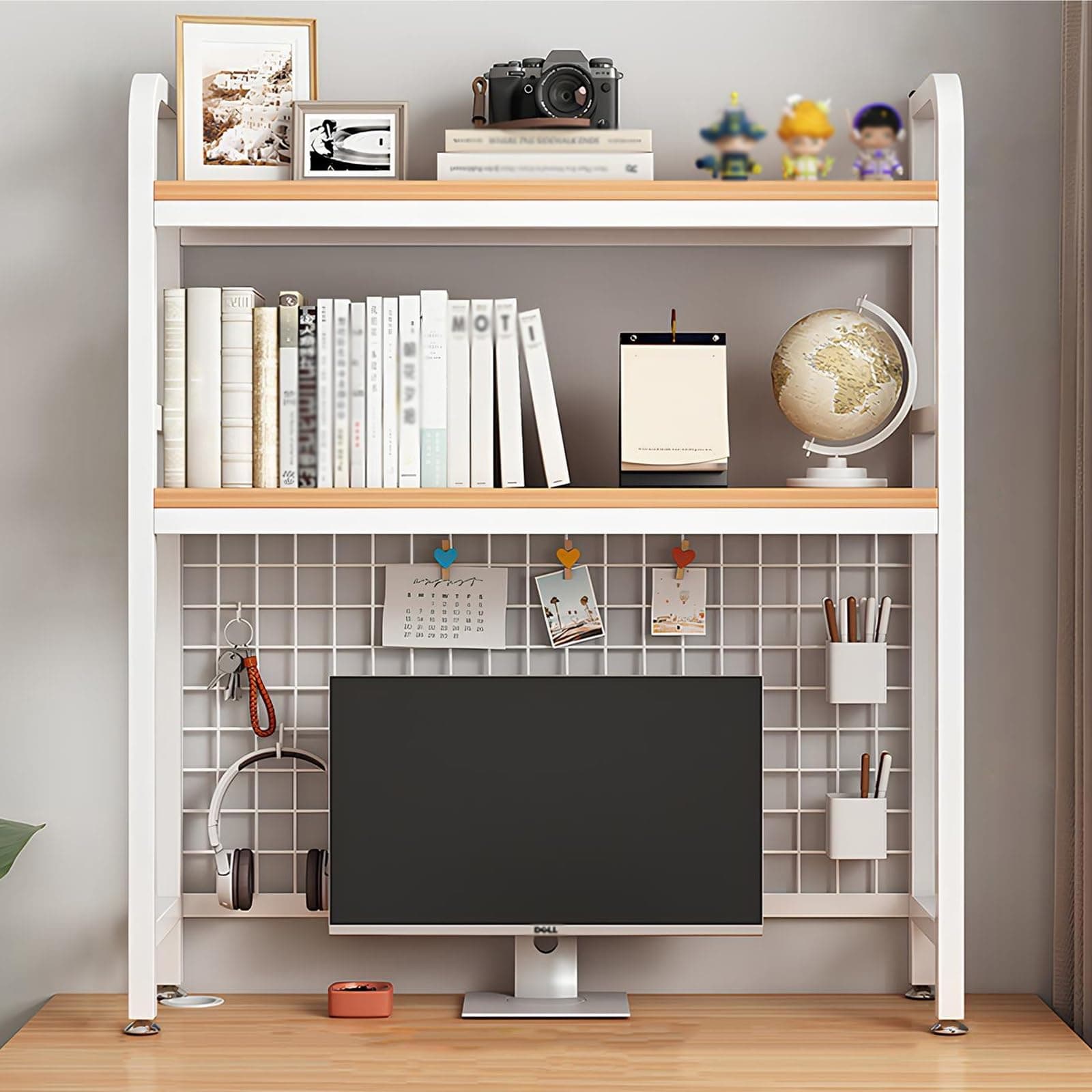 1/2-Layer Desktop Bookshelf Organizer, Iron Computer Desk Top Shelves, College Dorm Desk Hutch, Storage Shelves For Dorm Home Office(White,75 * 20 * 98cm 2 layers)