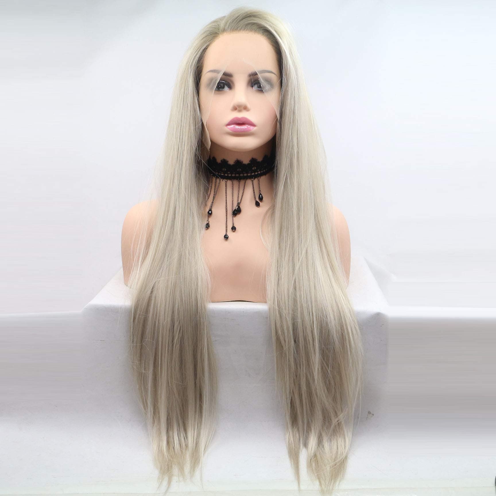 xiweiyaLong Ombre Blonde Lace Front Wig Long Silky Straight Synthetic Lace Front Wigs Brown Roots for Women,Drag Queen Natural Hairline Heat Resistant Fiber Hair Replacement Wig Side Parting 24 Inch