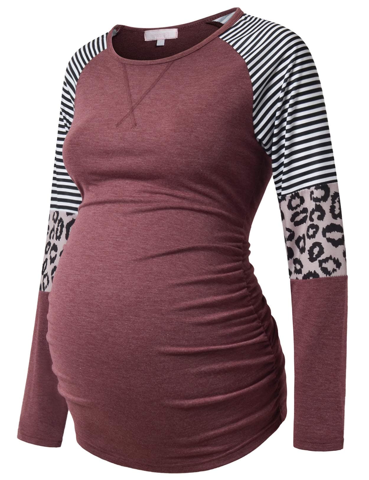 BhomeLong Sleeve Maternity T-Shirt Colorblock Baseball Tee Casual Pregnancy Tunic Top