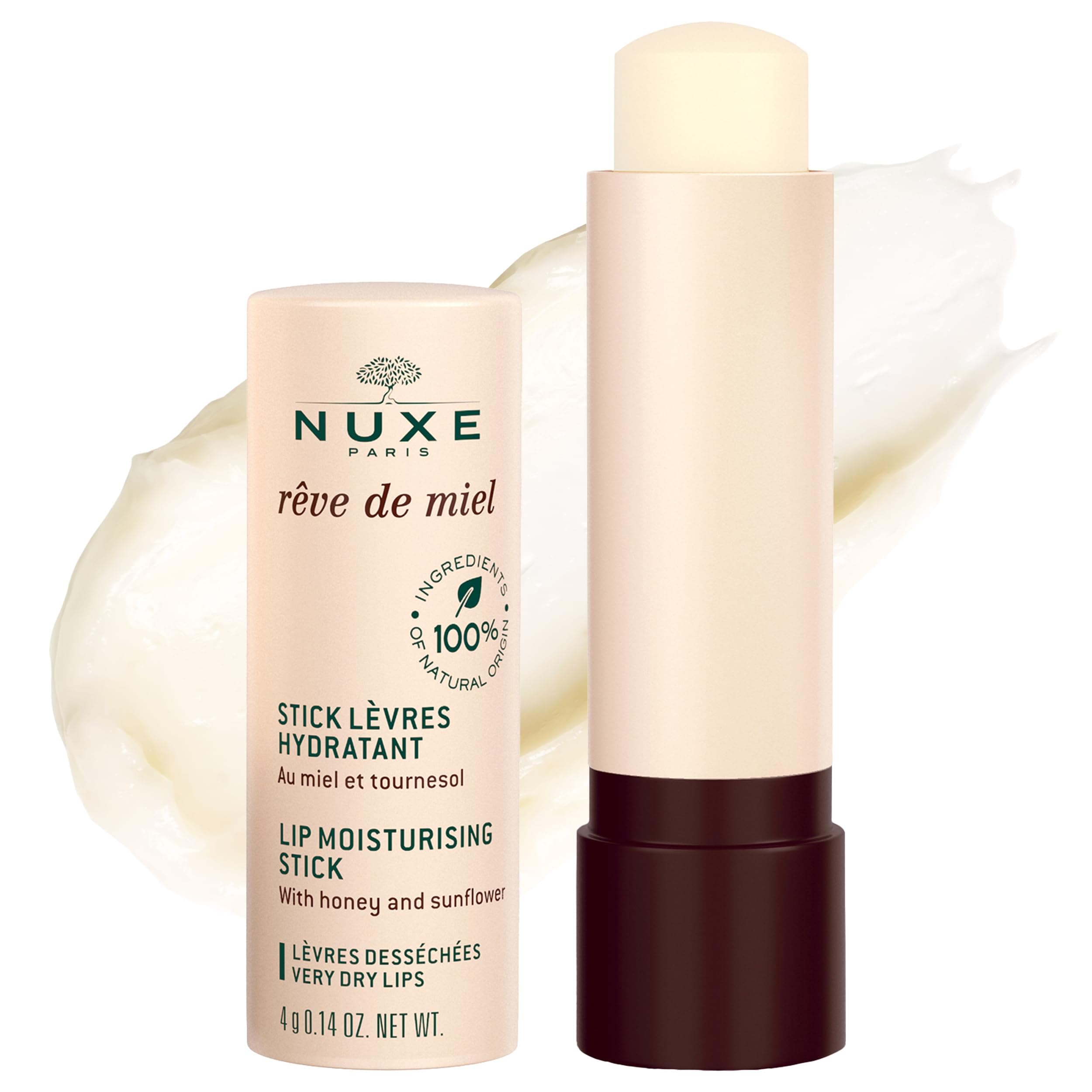 NUXE Rêve de Miel Lip Balm With Shea Butter and Vitamin E. 100% Natural Organic Lip Moisturizer for Cracked & Dry Lips, 0.14 Oz