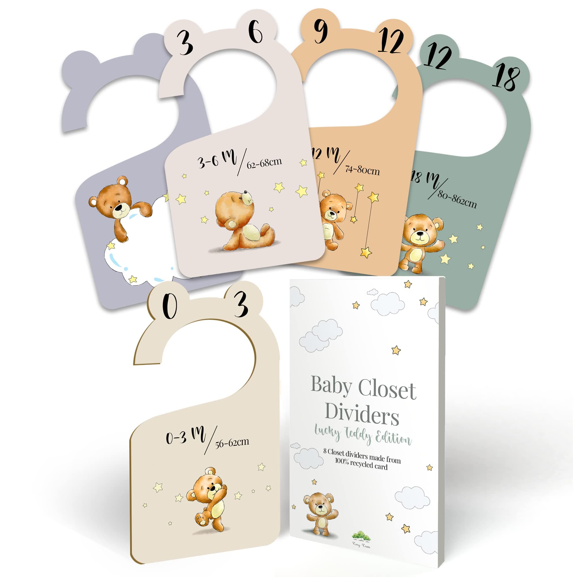 Baby Wardrobe Dividers in Gift Box - 8X Unisex Baby Clothes Dividers 0-24 Months - Newborn Baby Gifts for Parents, Baby Clothes Organiser and Nursery Closet Age Divider - Teddy Edition