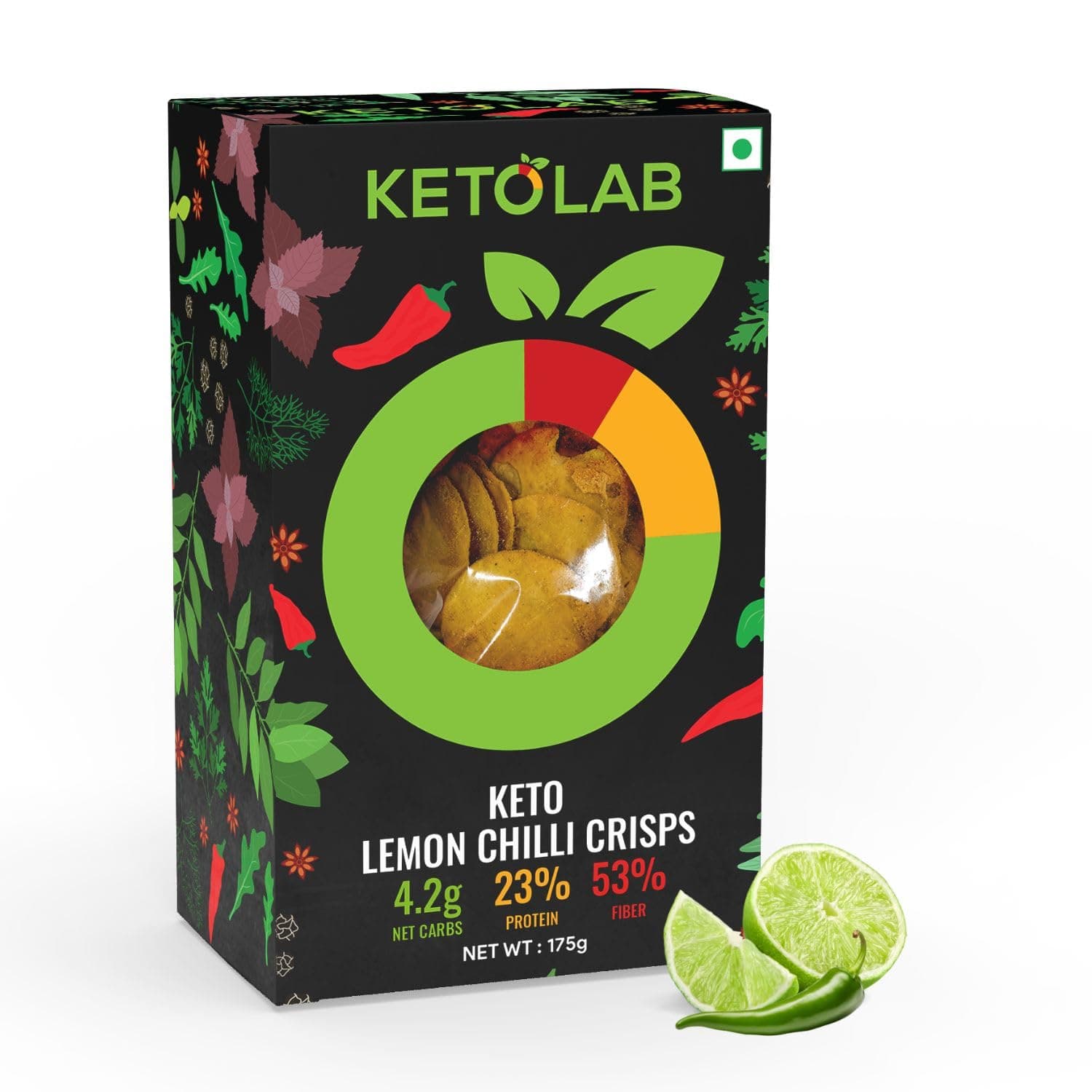 Ketolab Keto Lemon Chilli Crisps, 175 Gms (Pack of 2) 4.2g Net Carb & 23% High Protein/Serving, Identical to Regular Crisps, Low Carb, High Fibre, Low GI, Keto Diet, Weight Loss, Diabetic Friendly