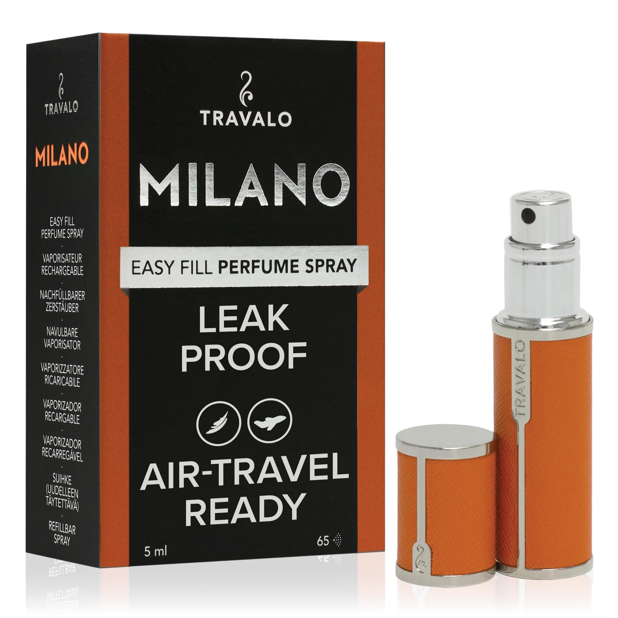 Milano Luxurious Portable Refillable Fragrance Atomizer, Orange