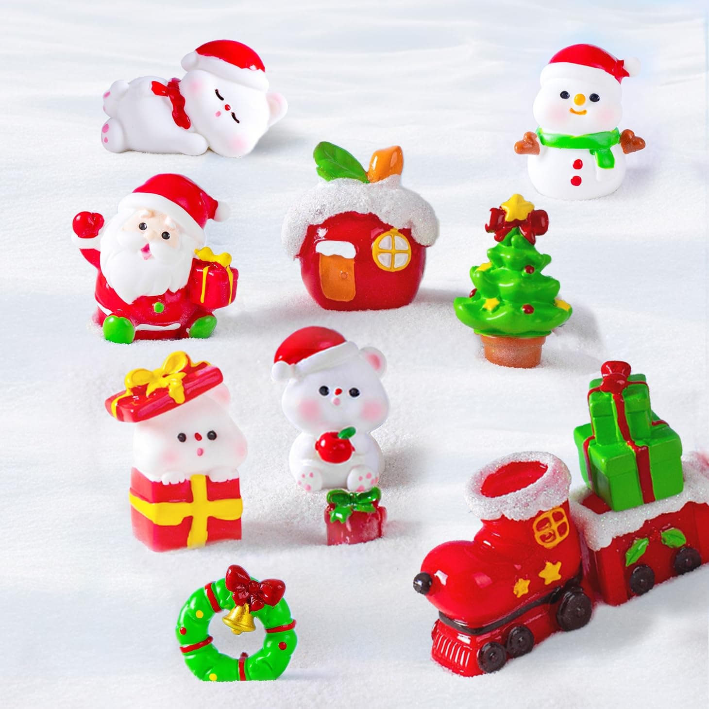 11 Pcs Christmas Aquarium Decorations Resin Mini Christmas Figurines Ornaments Set Christmas Tree Santa Snowman Decor Xmas Series Landscape Ornament Figurine for Holiday Fish Tank Supplies Table Decor