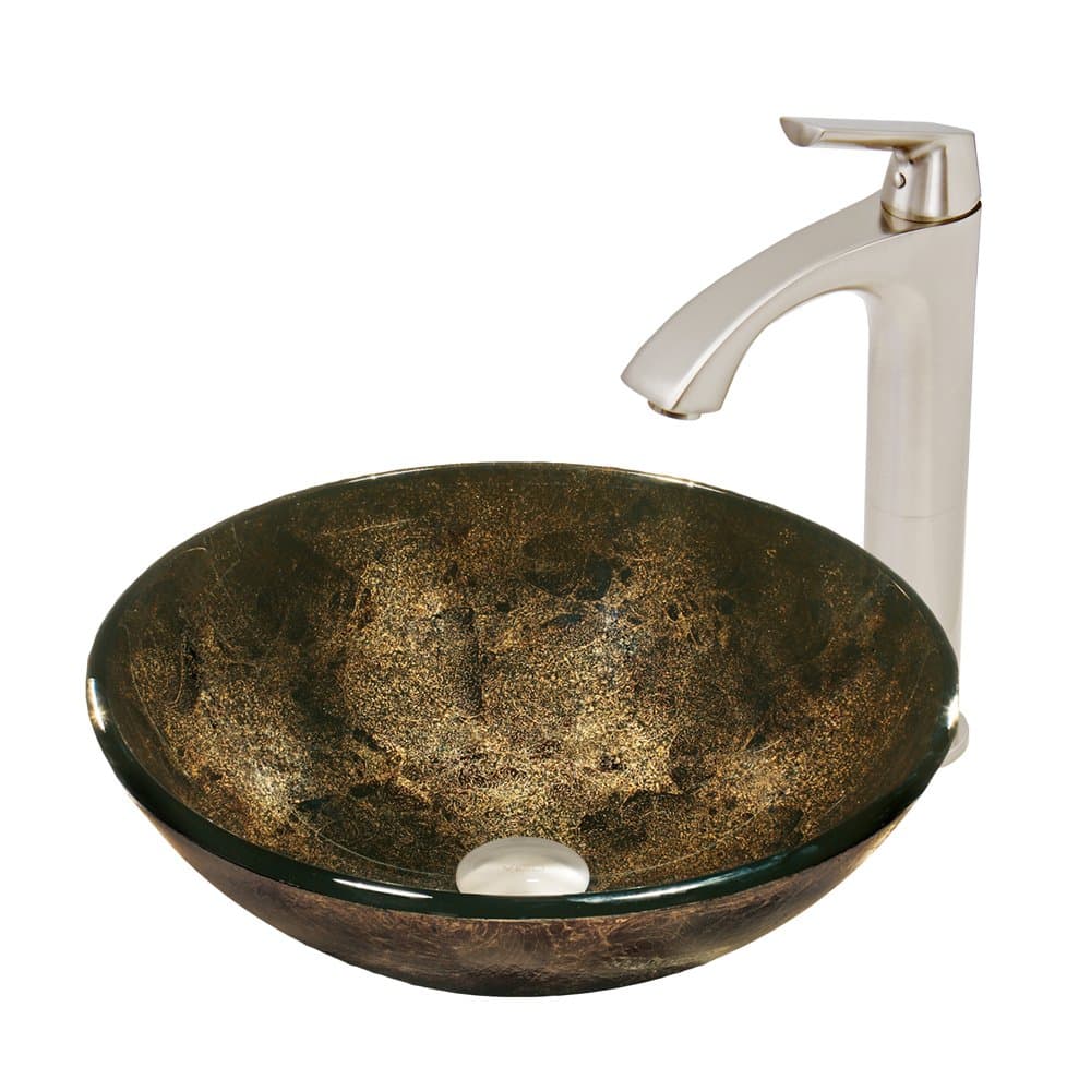 VIGO Sintra Glass Vessel Bathroom Sink and Linus Vessel Faucet with Pop Up, Brushed Nickel