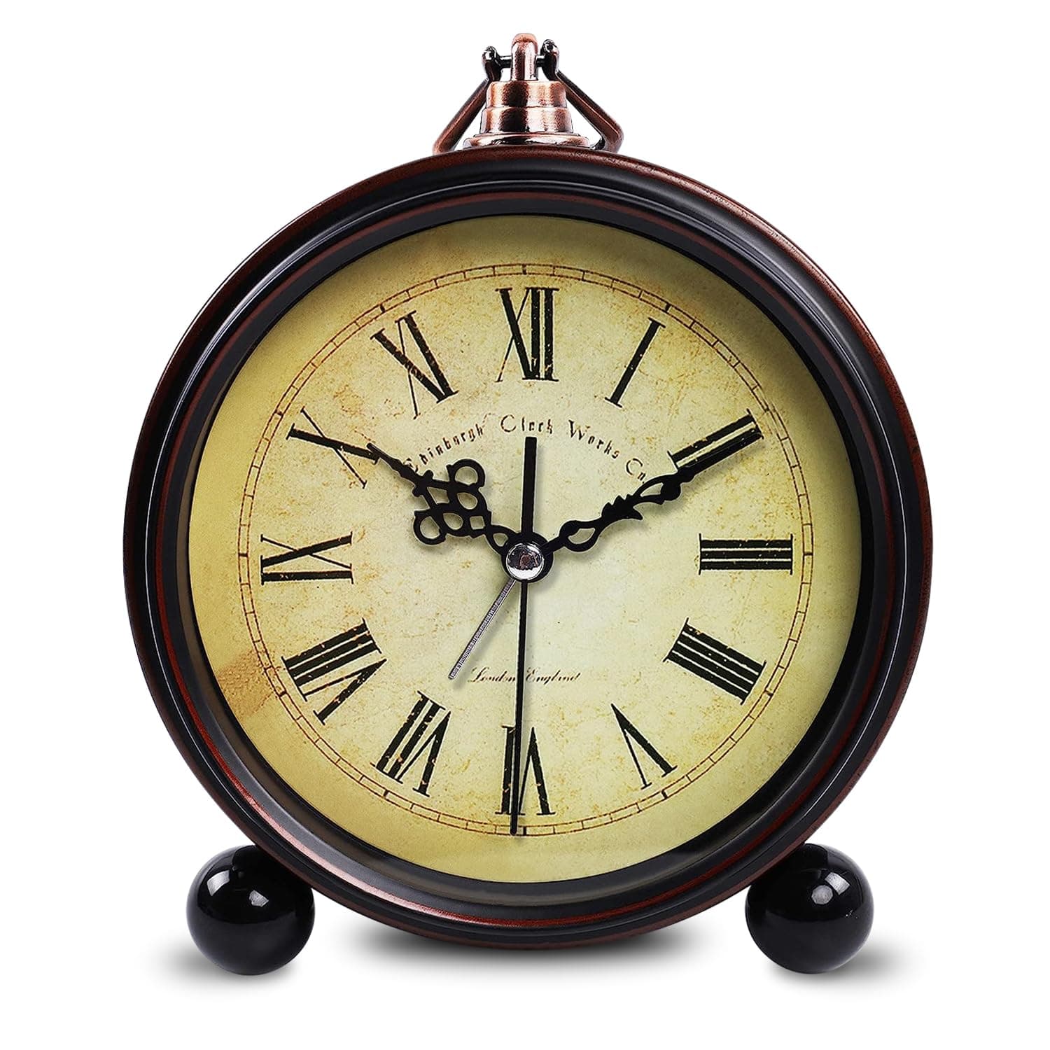 Königswerk Vintage Analog Alarm Clock, 5.25 inch Small Silent Desk Clock with Night Light, Battery Operated for Table, Bedroom, Bedside, Living Room, Gift Clock (Classic2046), AC101G