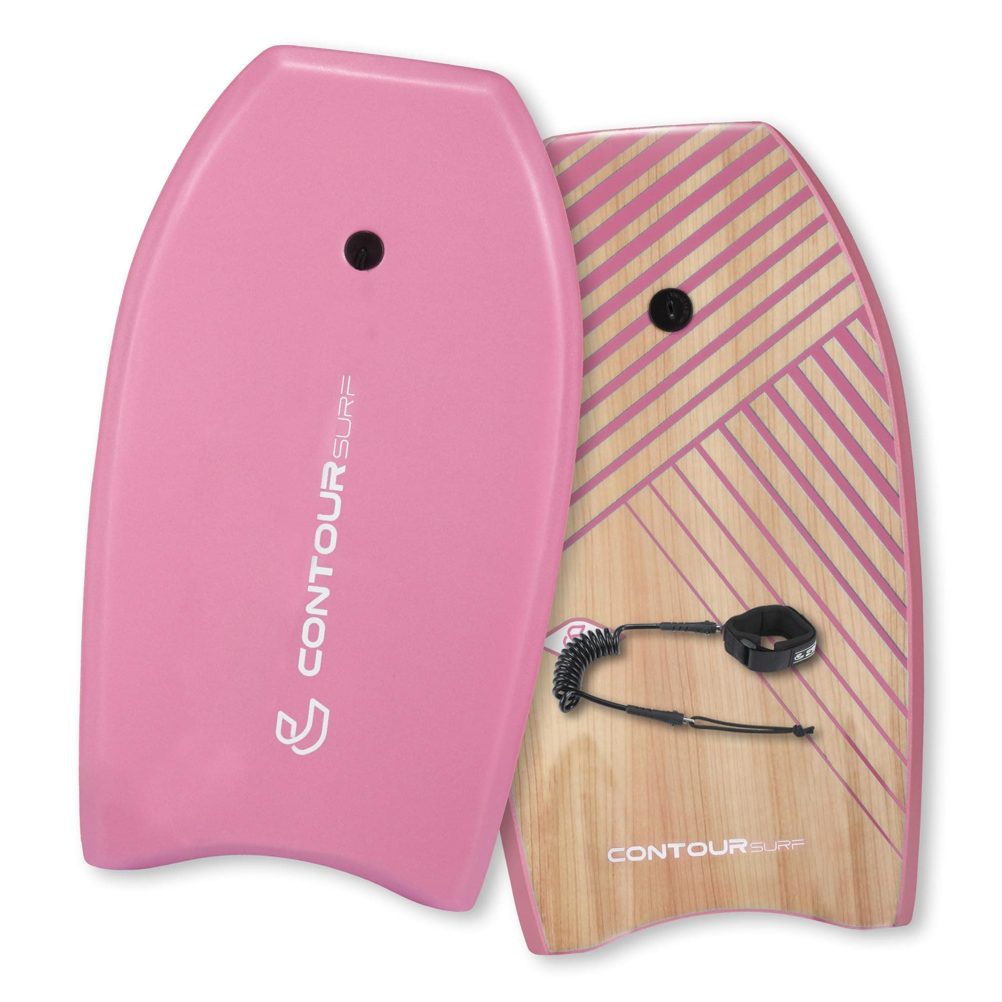 THURSO SURFCONTOUR Reed Body Board 33 Inches Bodyboard Body Boards for Beach Kids Lightweight EPS Core Dual Channel Double Swivel Coiled Wrist Leash for All Surfing Levels Magenta