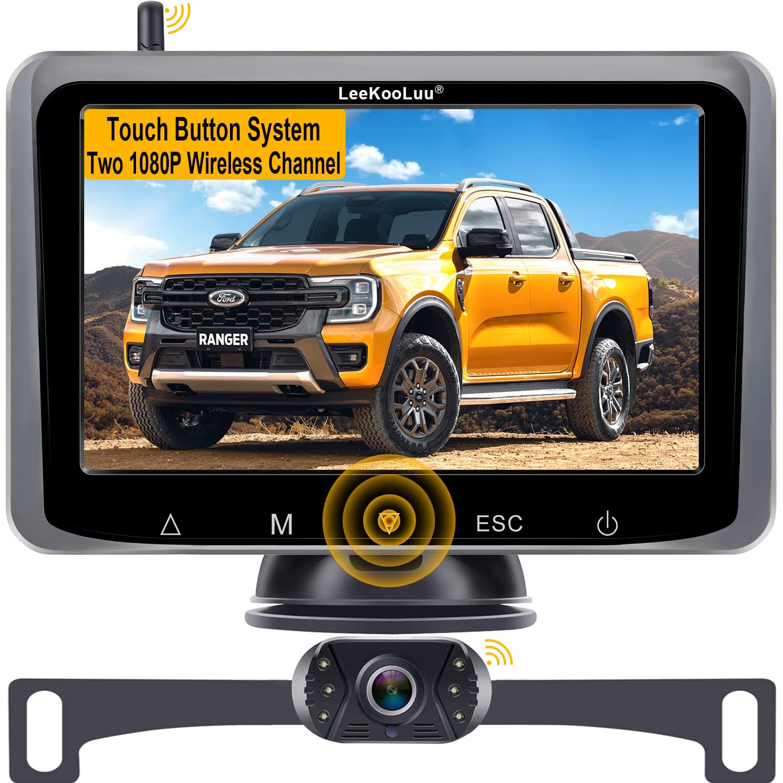 LeeKooLuu Wireless Backup Camera for Car,Truck,SUV,Sedan HD 1080P with 5 Inch Touch Button Screen Bluetooth Back Up Camera Systems Wifi Signal No Interference Support Add Second Camera