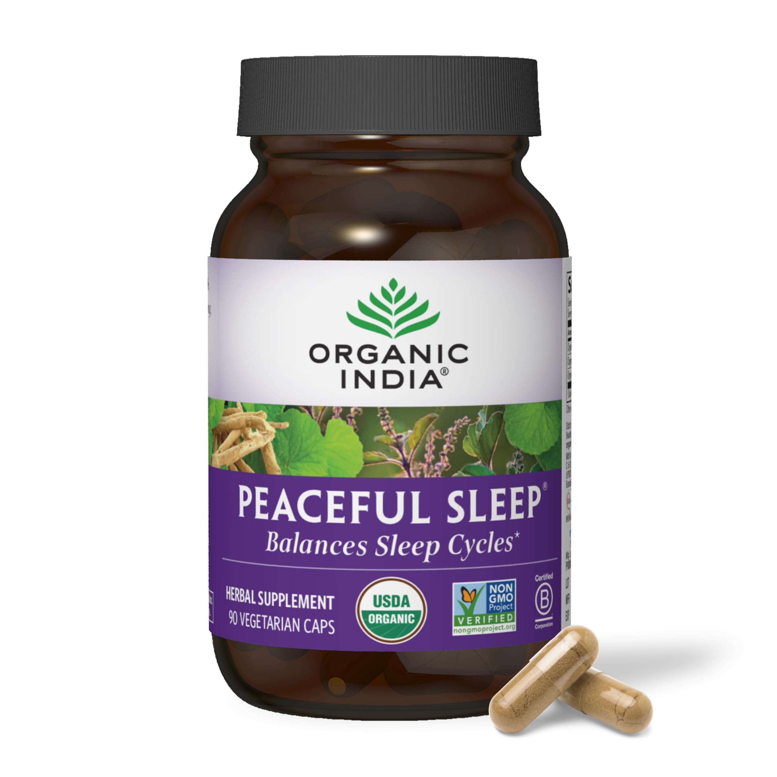 Peaceful Sleep Herbal Supplement - Deep Sleep Aid for Adults, Natural Herbal Aid Without Melatonin, Supports Circadian Rhythm, USDA Certified Organic, Non-GMO - 90 Capsules