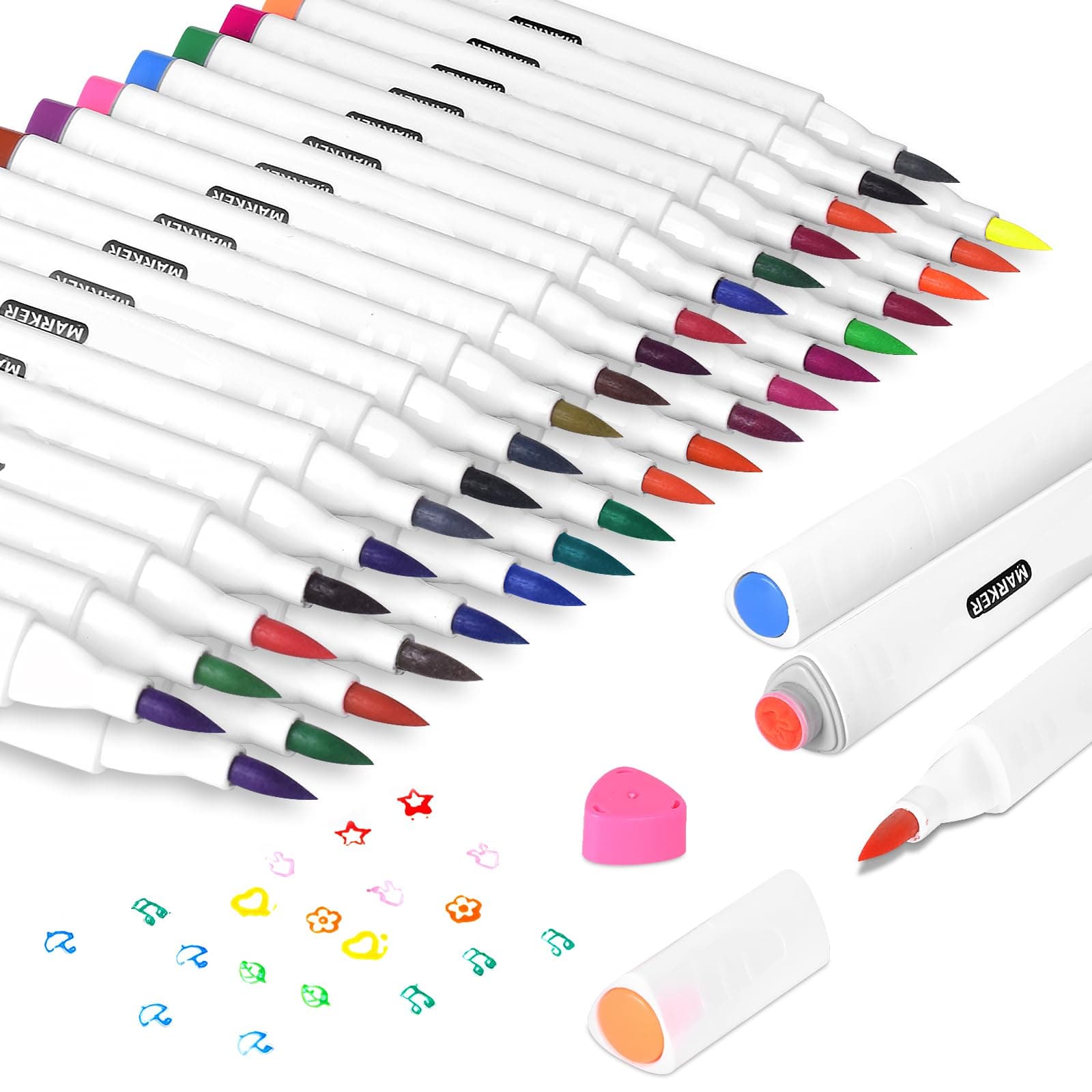 Marte Vanci Washable Colouring Pens with Stamps 36 Colours Soft Brush Tip Wat...