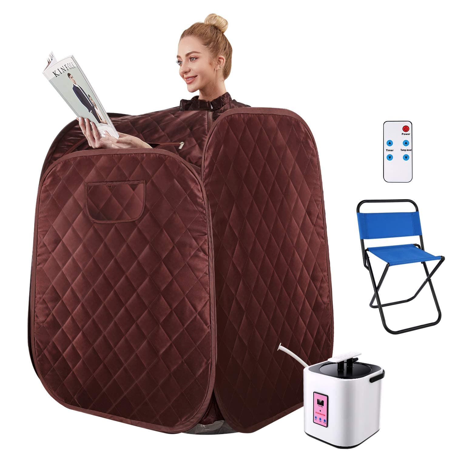 OPPSDECOR Portable Steam Sauna, 2.5L Personal Sauna Spa for Relaxation at Home, One Person Sauna with Remote Control, Foldable Chair, Timer