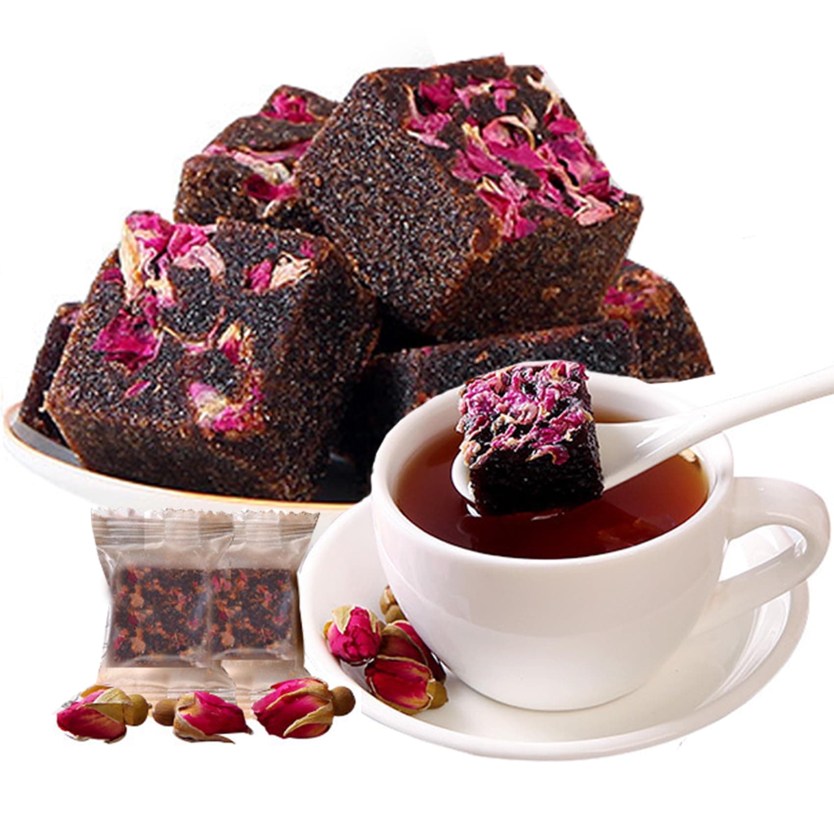 Black Sugar Rose Ginger Tea 200g Handmade Black Brown Sugar with Rose Instant Ginger Soup Tea