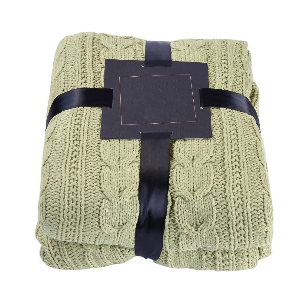 Comforbed Luxury Cable Sweater Knitting Throw Blanket Quilt Throw with Sherpa Lining Grass Green 51 x 63 Inch