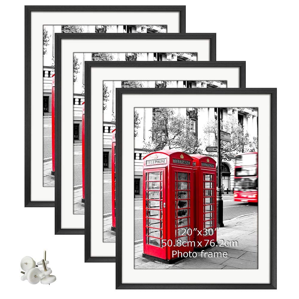 Giftgarden Black 24x36 Frames Matted to 20x30 Picture, Display 36x24 Inch Arts without Mat, 20 x 30 Inch Prints with Mat, Set of 4