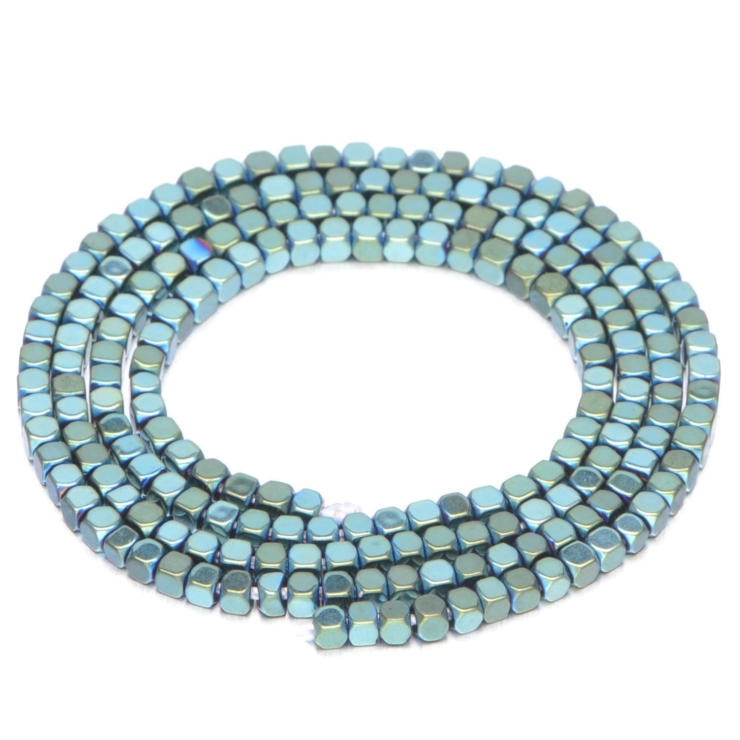 AD Beads Natural Hematite Gemstone Faceted Square Cube Loose Beads 16" 2x2mm 4x4mm (2x2mm, Metallic Green)