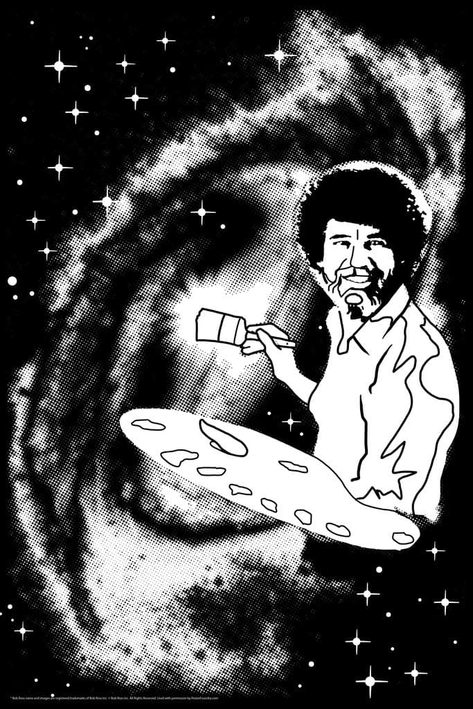 Bob Ross Painting Galaxy Stars Coloring Poster for Adults Relaxation Activity Color Your Own Arts and Crafts Cool Wall Decor Art Print Poster 12x18