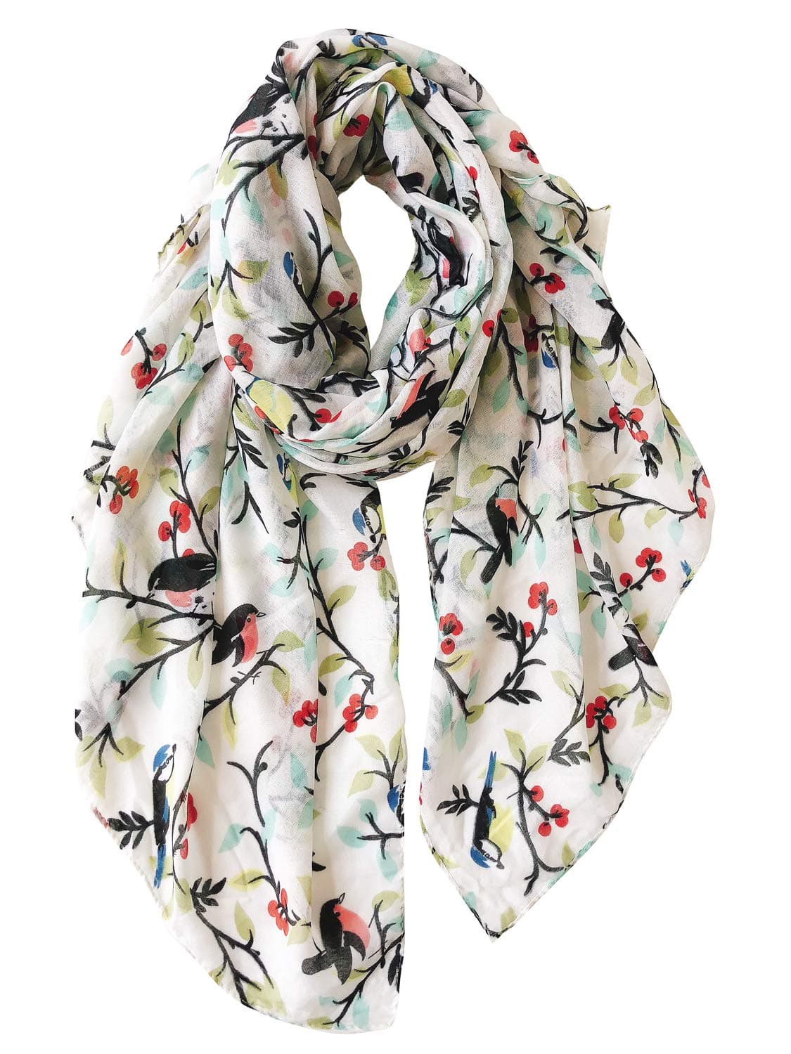 Scarfs for Women Lightweight Floral Birds Print Cotton Scarves and Wraps for Spring Shawl Boho Scarf