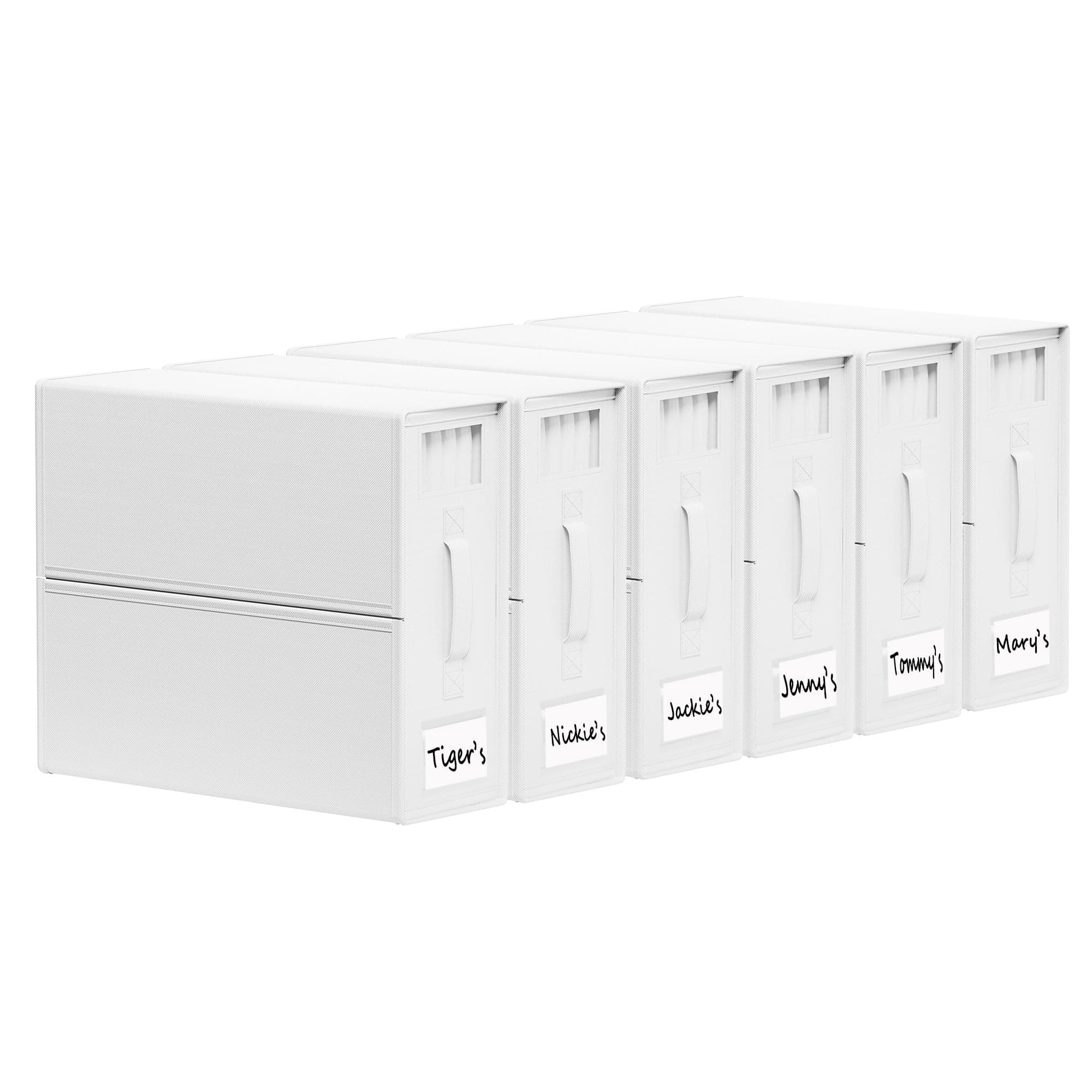 SUOCO SheetCube Bed Sheet Organizers and Storage 6 Pack, Foldable Linen Closet Organizer with Window and Label, Bedding Folder Storage Box Container for Blanket, Duvet Cover Set, Bed Sheet Set - White