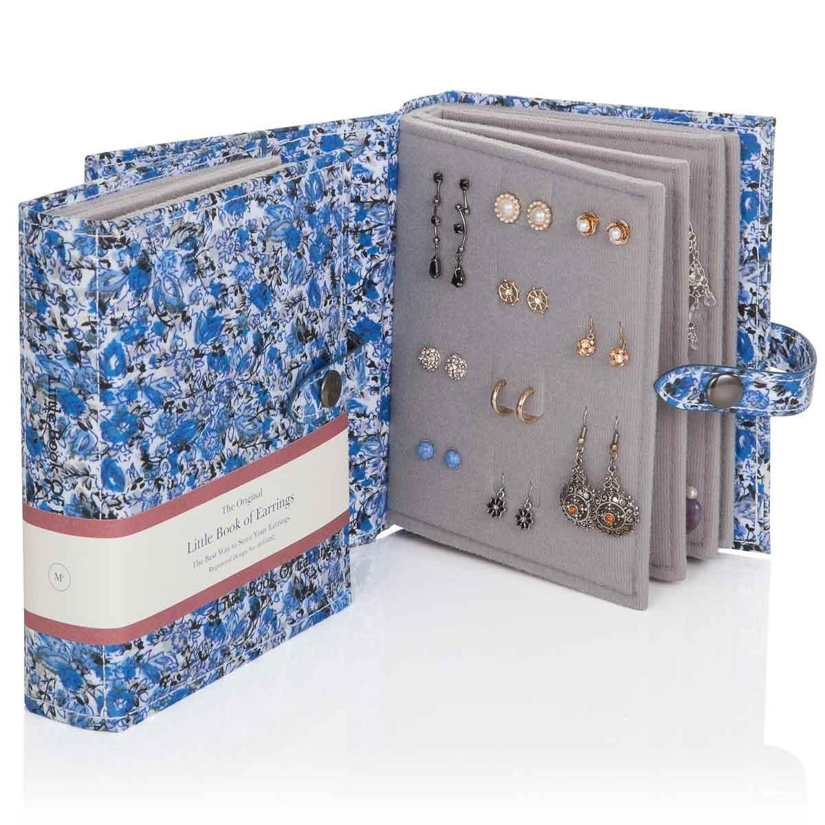 Large Size - Little Book of Earrings - A Small Book for Keeping Your Earrings Safe! (Blue Flowers)
