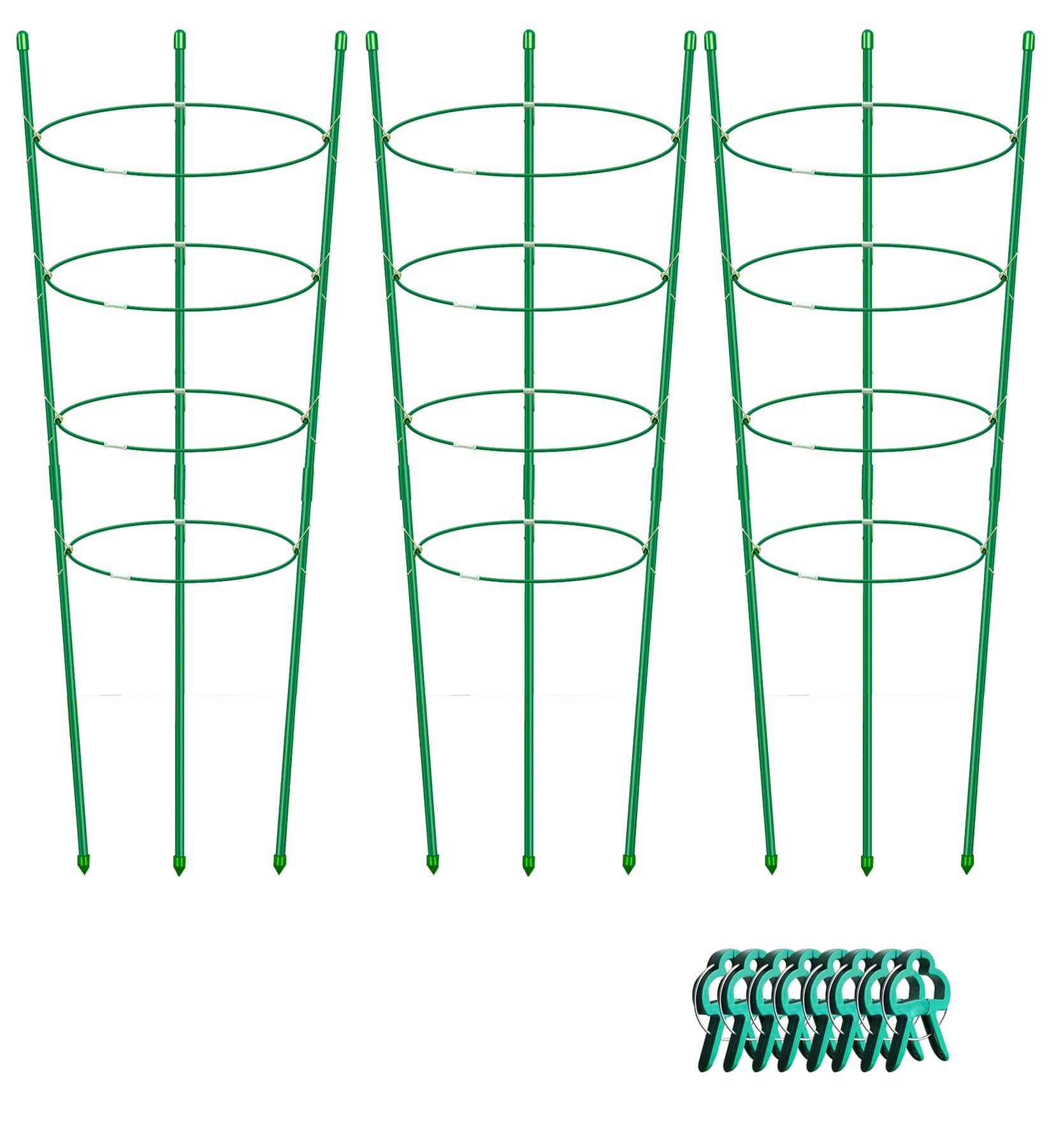 Alliico Plant Support Cages for Climbing Plant Upgrade Flower Tomato cage with Stand Stakes and Stable Support Rings, 3 Pack with 12 Clips (38")