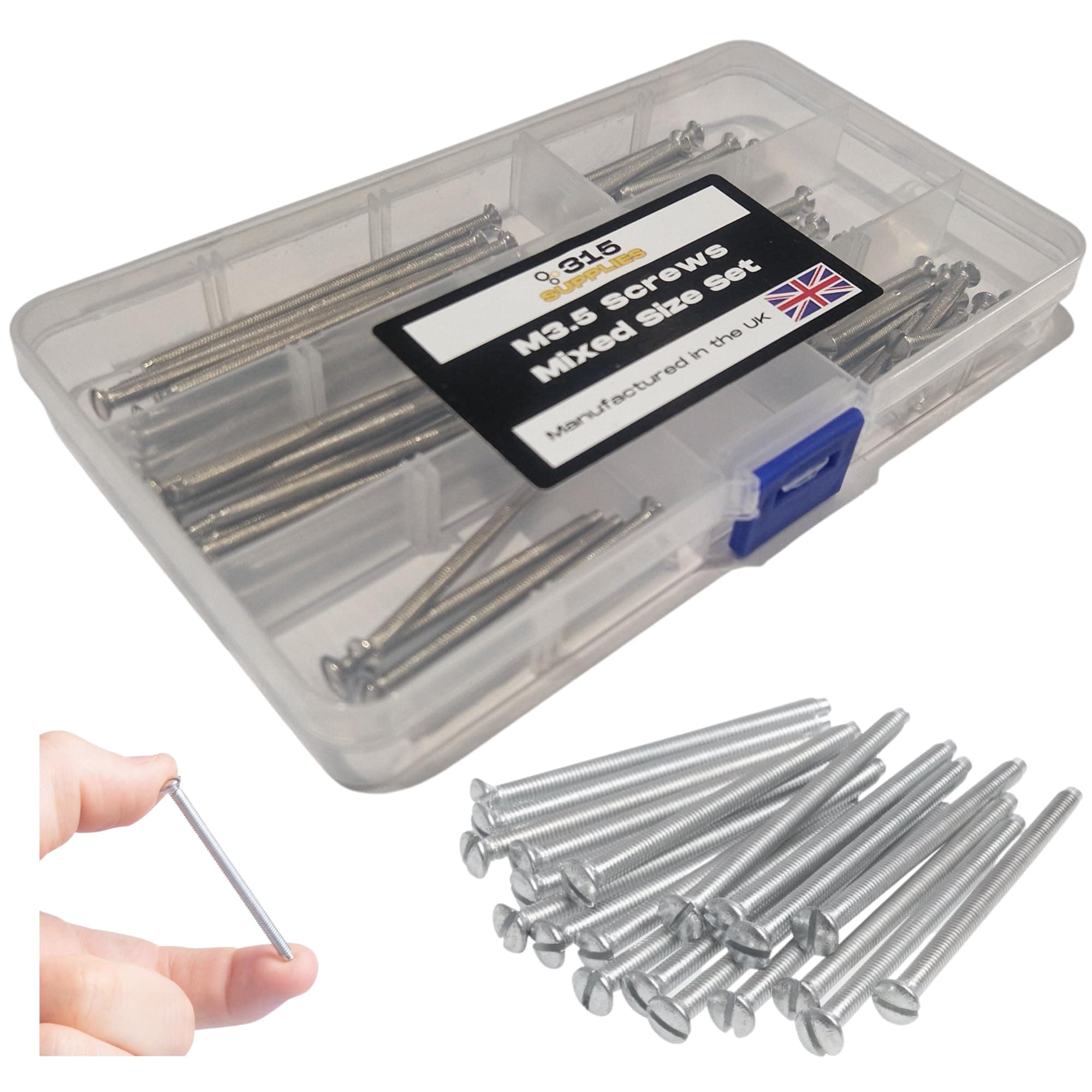 Pack of 55 Mixed M3.5 Screws 35mm, 40mm,50mm and 75mm Long Assorted Electrical Machine Screw for Light Switch and Plug Sockets Nickel Plated DIY Slotted Head (55 Piece Set)