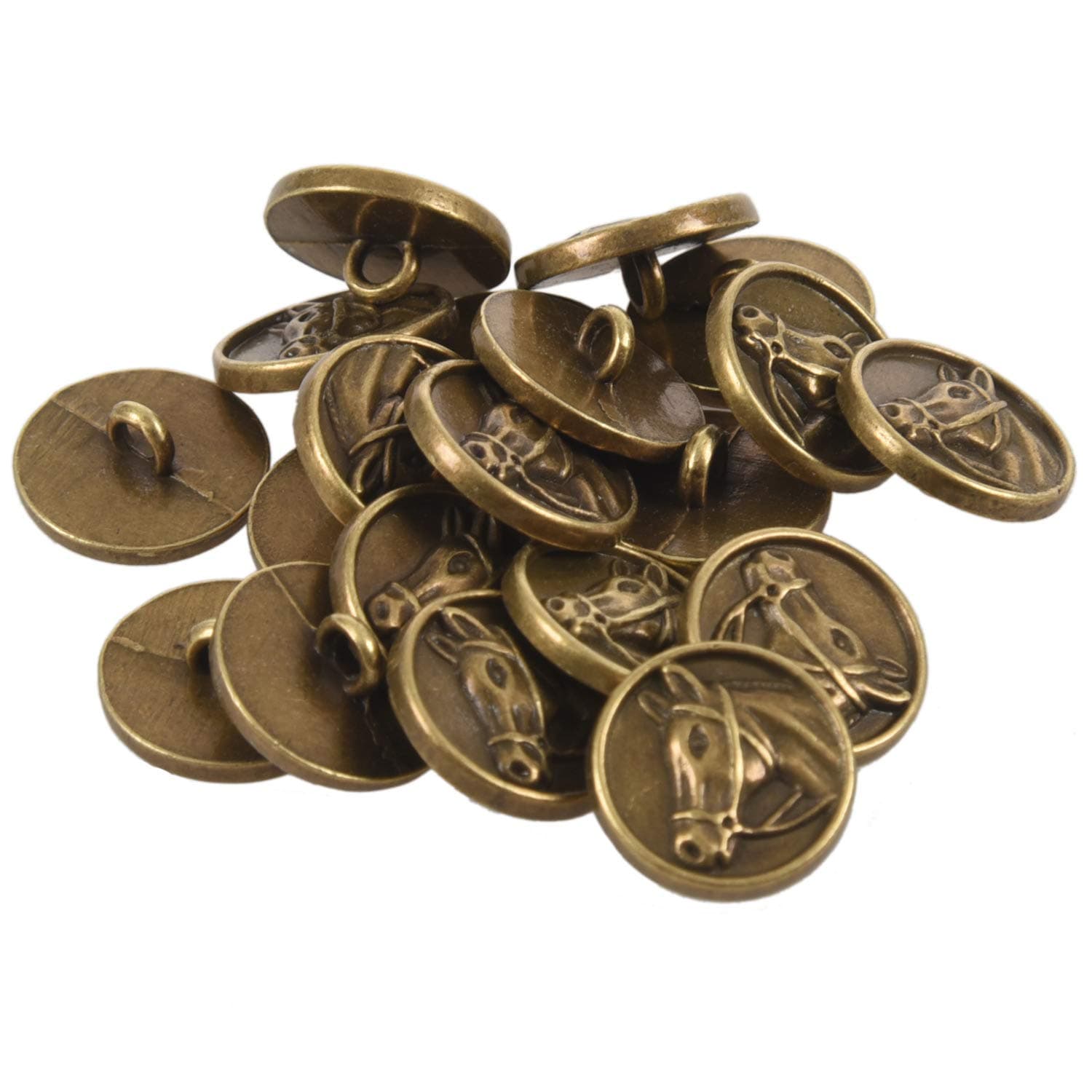 SuanQ 20PCs Buttons Horse Head Carved Round Tone 15mm(5/8 inch) Dia.